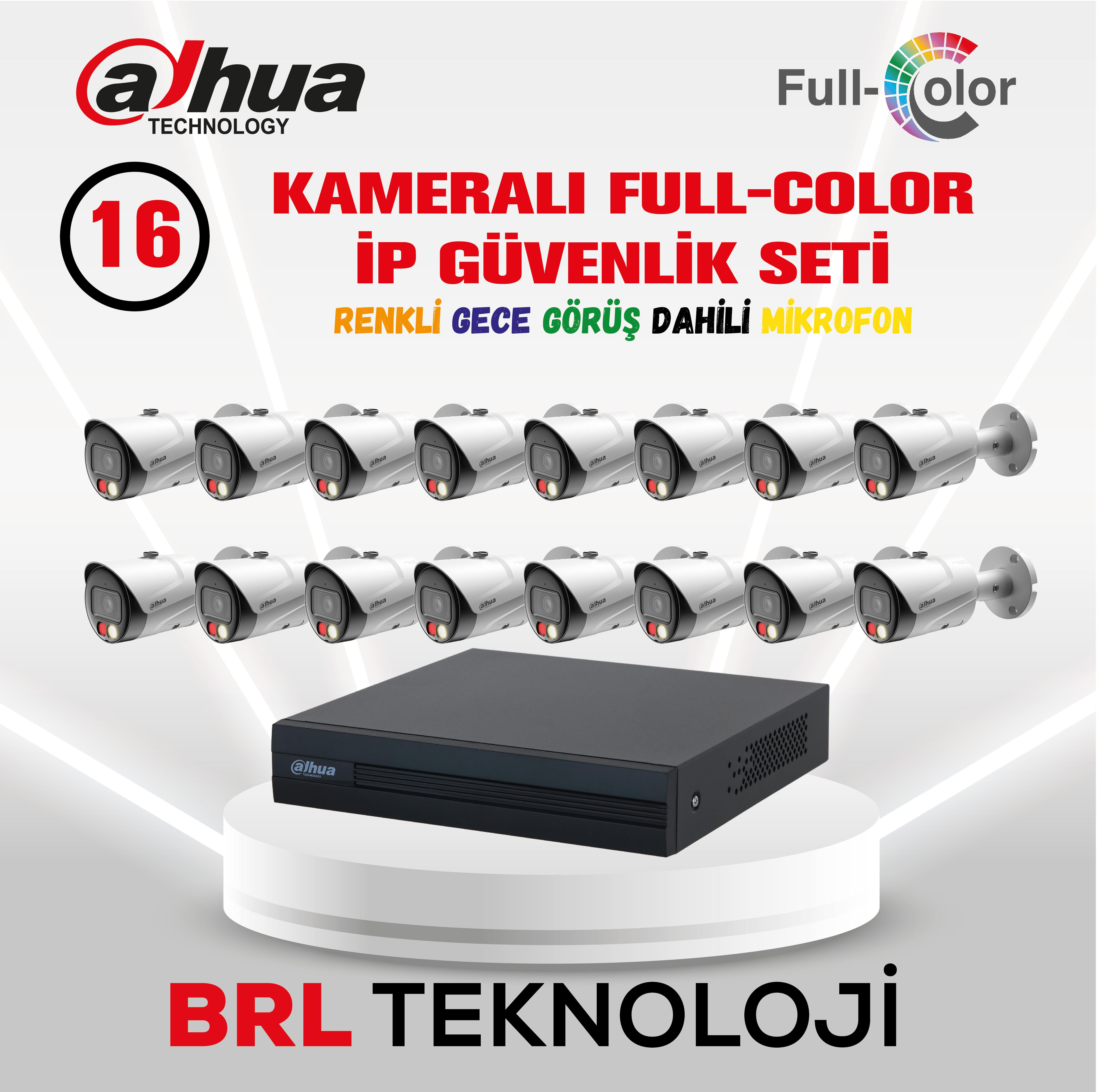 Dahua 16 kanallı Full-Color IP güvenlik seti dahili mikrofonlu.