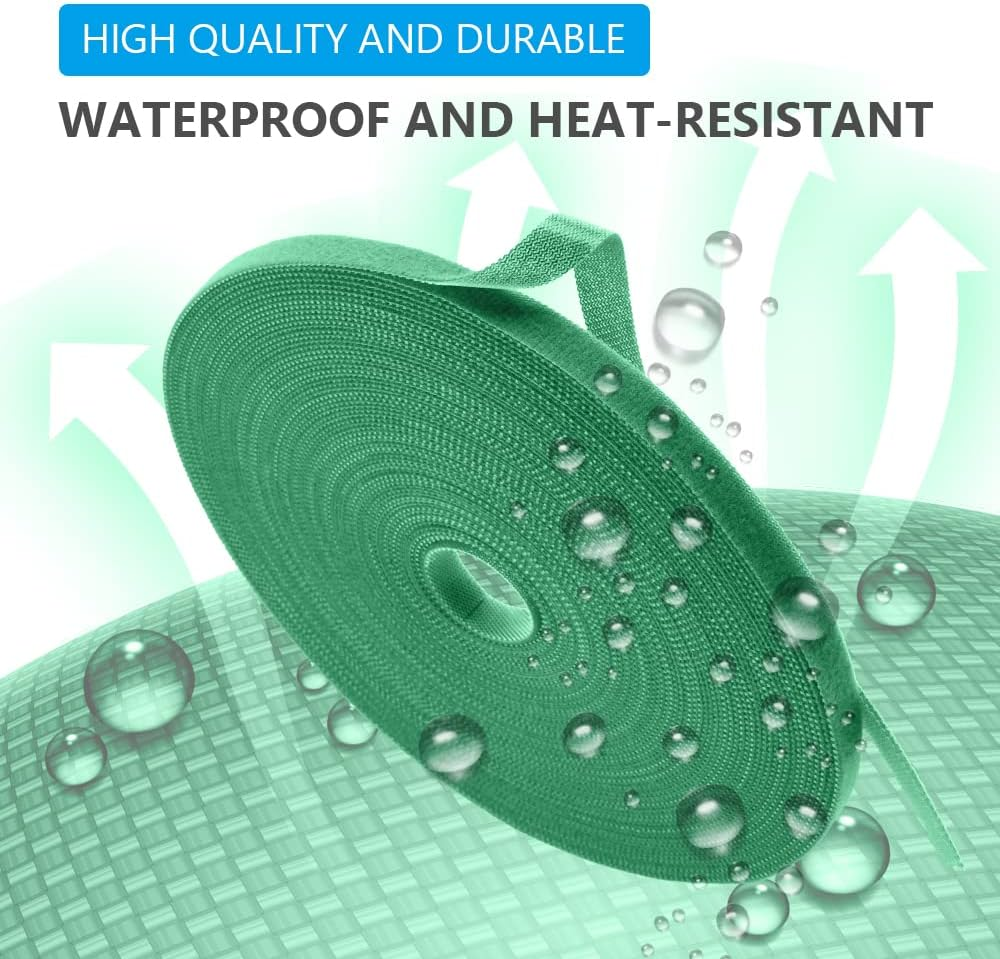 Grüne Rolle Klettband mit Wassertropfen, vor hellem Hintergrund mit Pfeilen.