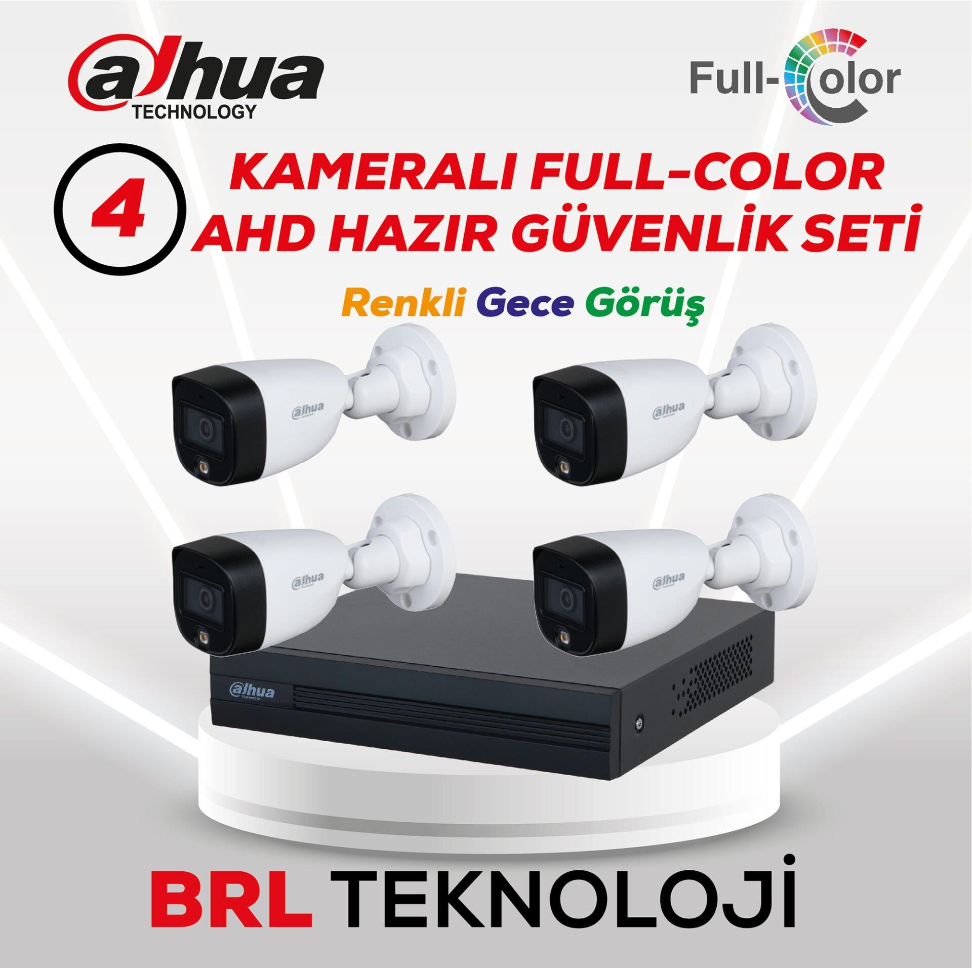 Dahua AHD 4 kameralı tam renkli gece görüşlü güvenlik seti.