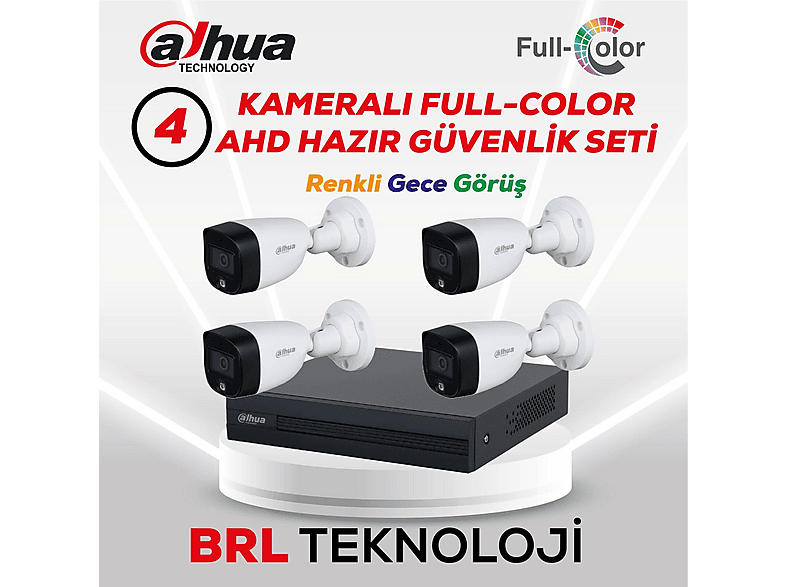 DAHUA 4 Kameralı Renkli Gece Görüşlü FHD Güvenlik Kamera Sistemi Beyaz