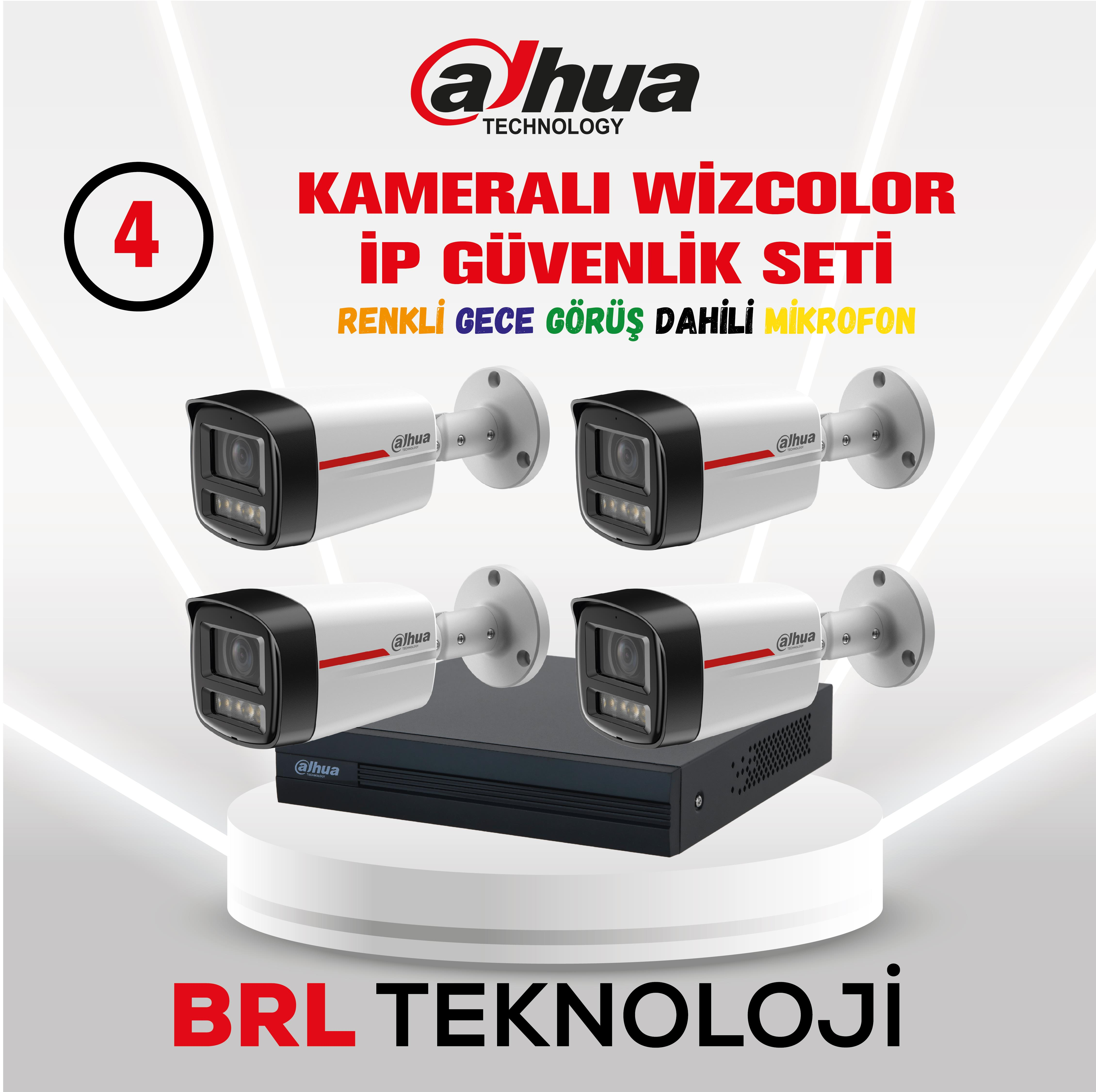 4 kameradan ve DVR'den oluşan bir Dahua IP kamera sistemi.