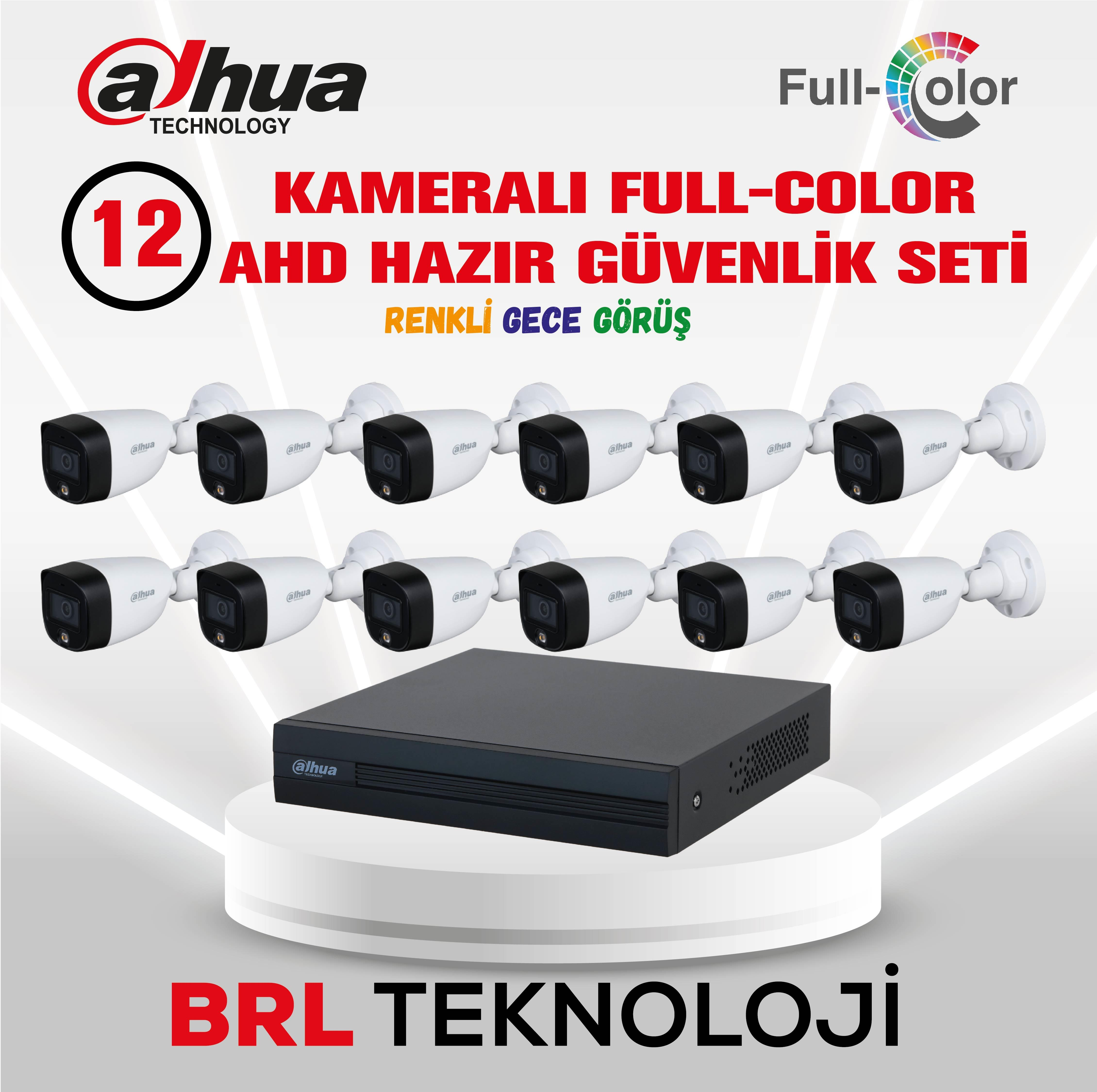 12 kameralı Dahua Full-Color AHD güvenlik sistemi ve DVR.