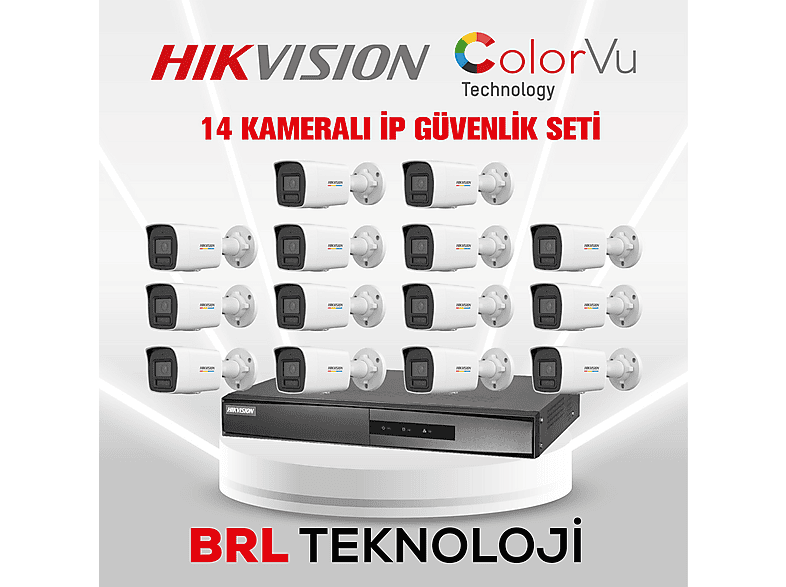 DAHUA Hikvision 14 Kameralı 2 MP ColorVu IP DS-2CD1027G2H-LIUF Dahili Mikrofonlu Güvenlik Kamera Sistemi Beyaz