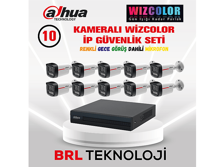 DAHUA 10 Kameralı 4 MP WizColor Dahili Mikrofonlu IP Güvenlik Kamera Sistemi Beyaz