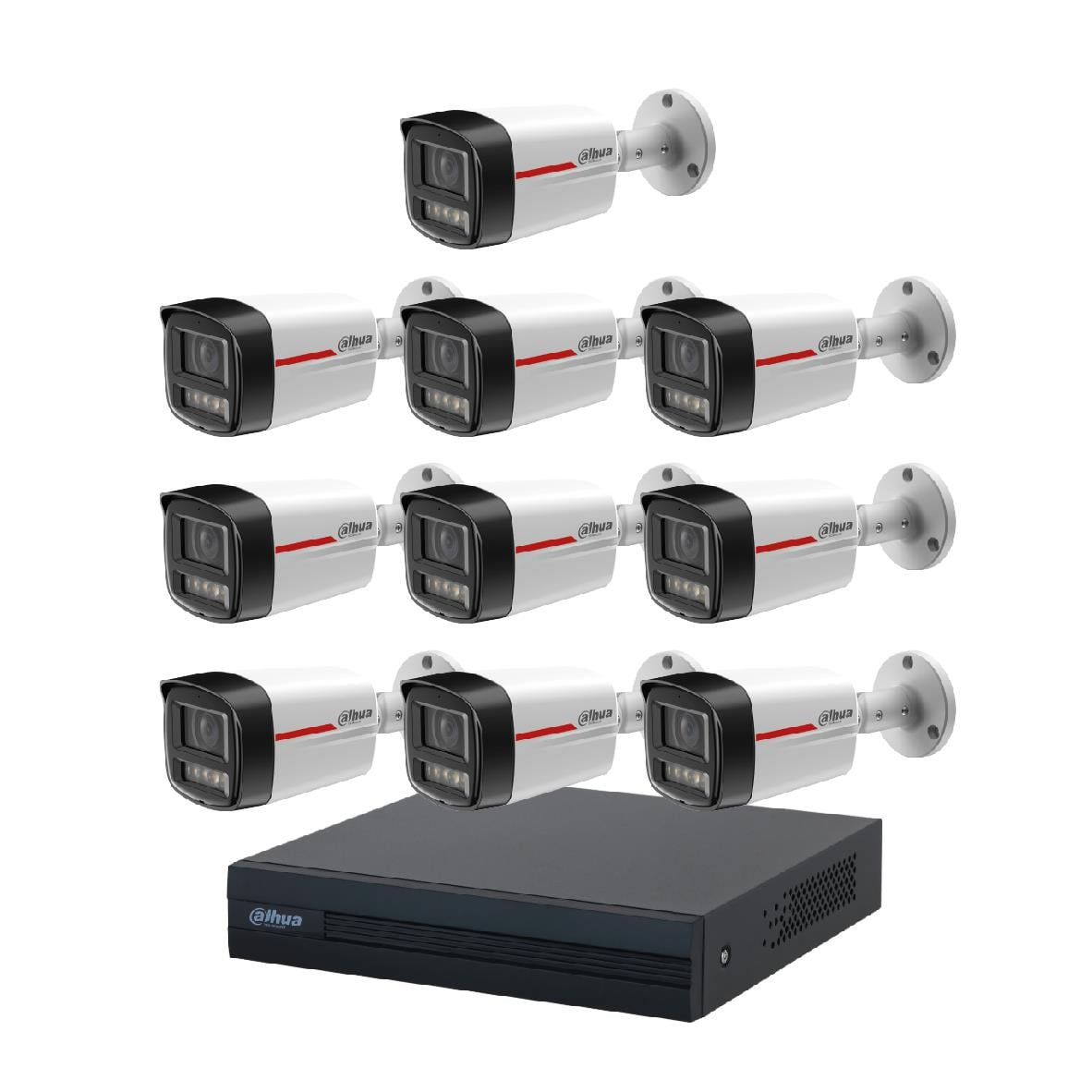 9 kamera ve DVR'li beyaz Dahua güvenlik kamerası sistemi.