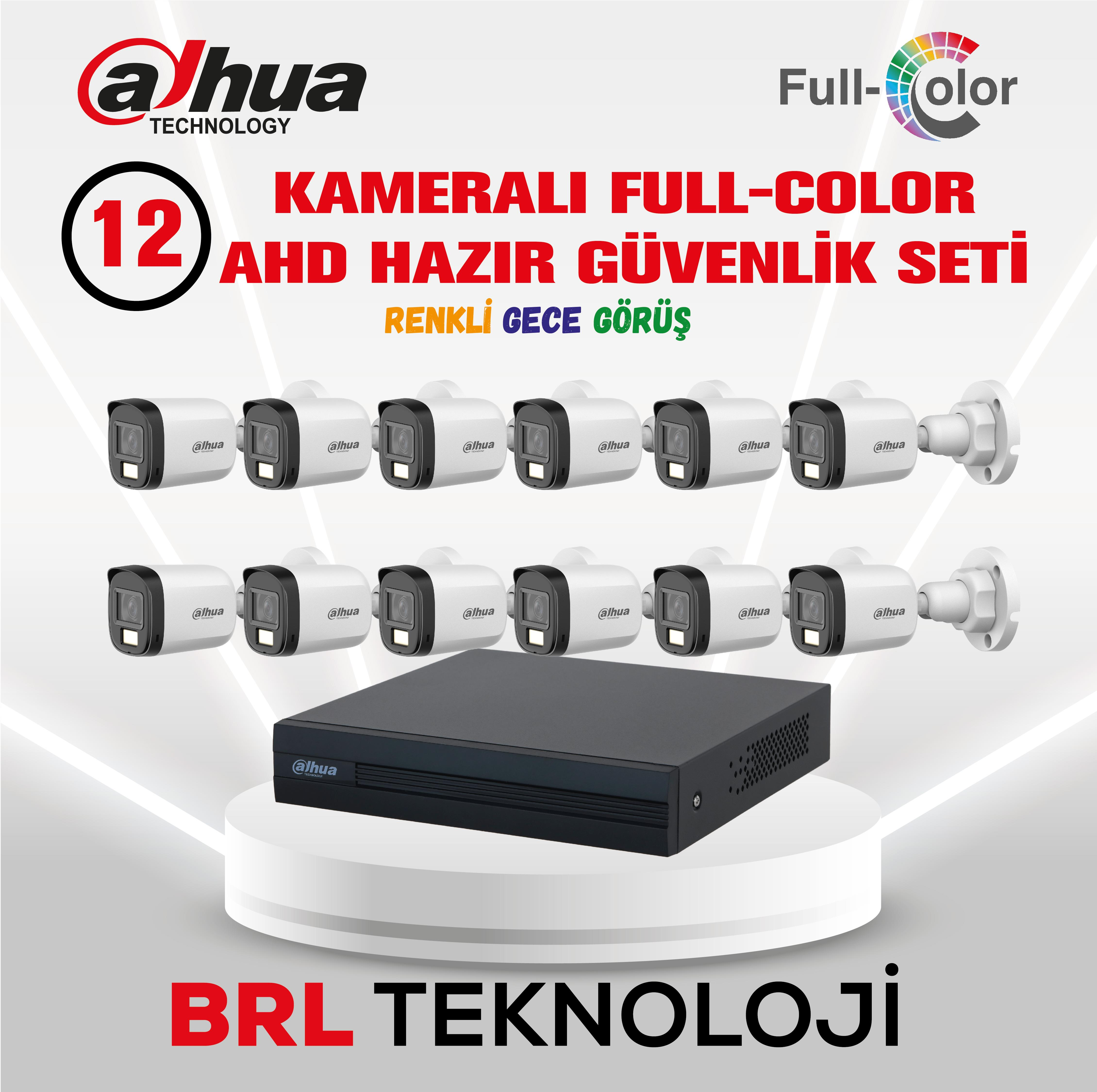 Dahua Full-Color 12 kameralı ve DVR'lı güvenlik sistemi.