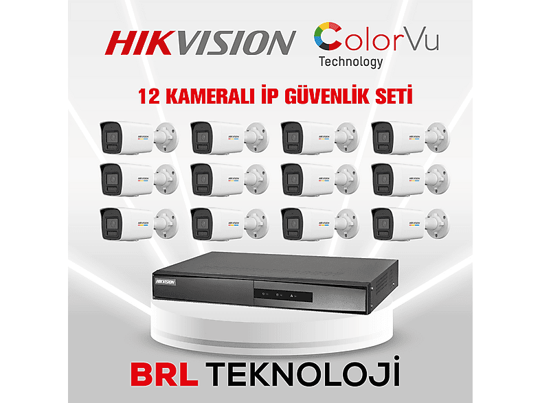 DAHUA Hikvision 12 Kameralı 4 MP ColorVu IP DS-2CD1047G2H-LIUF Dahili Mikrofonlu Güvenlik Kamera Sistemi Beyaz