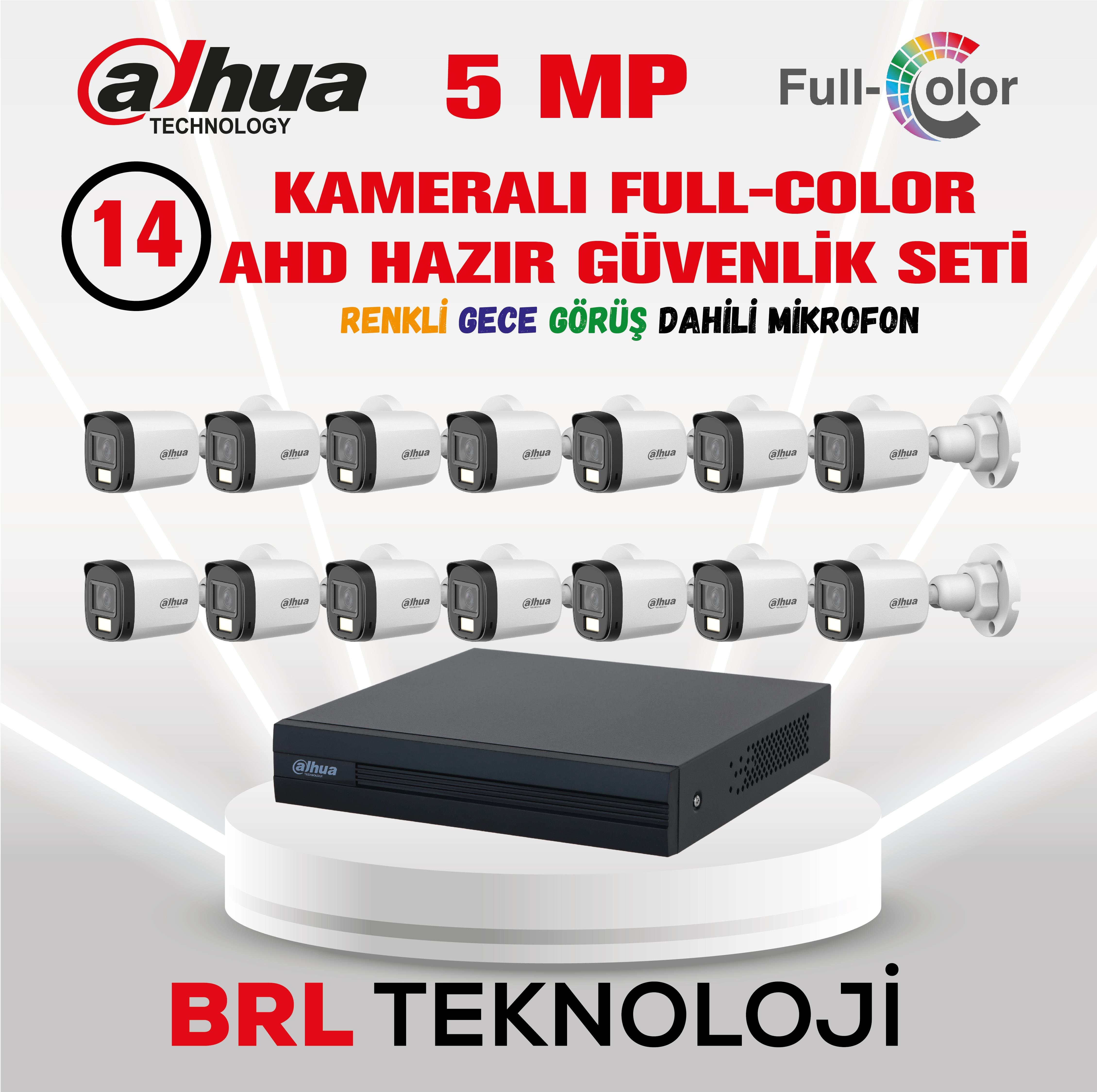 14 adet Dahua 5 MP Full-Color kamera ve kayıt cihazı seti.