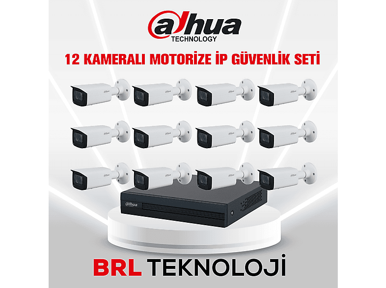 DAHUA 12 Kameralı 2 MP Motorize IP Güvenlik Kamera Sistemi Beyaz