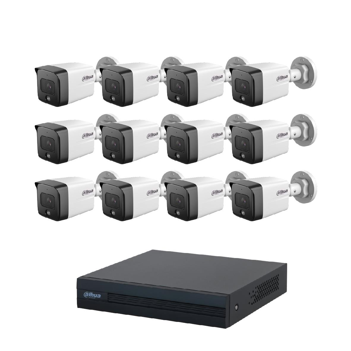 On beyaz güvenlik kamerası ve siyah bir DVR kayıt cihazı.