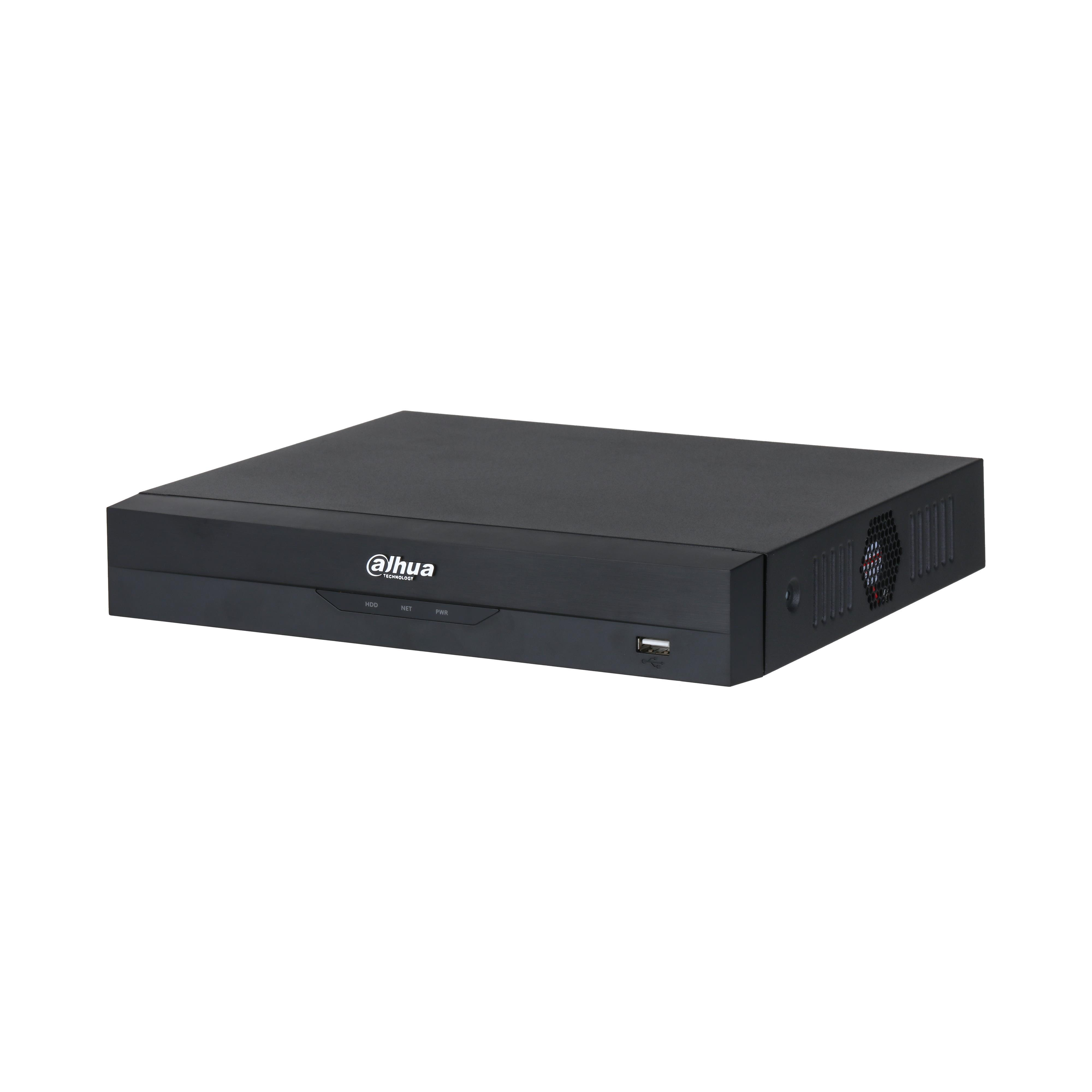 Havalandırma yuvaları ve USB bağlantı noktasına sahip siyah DVR.