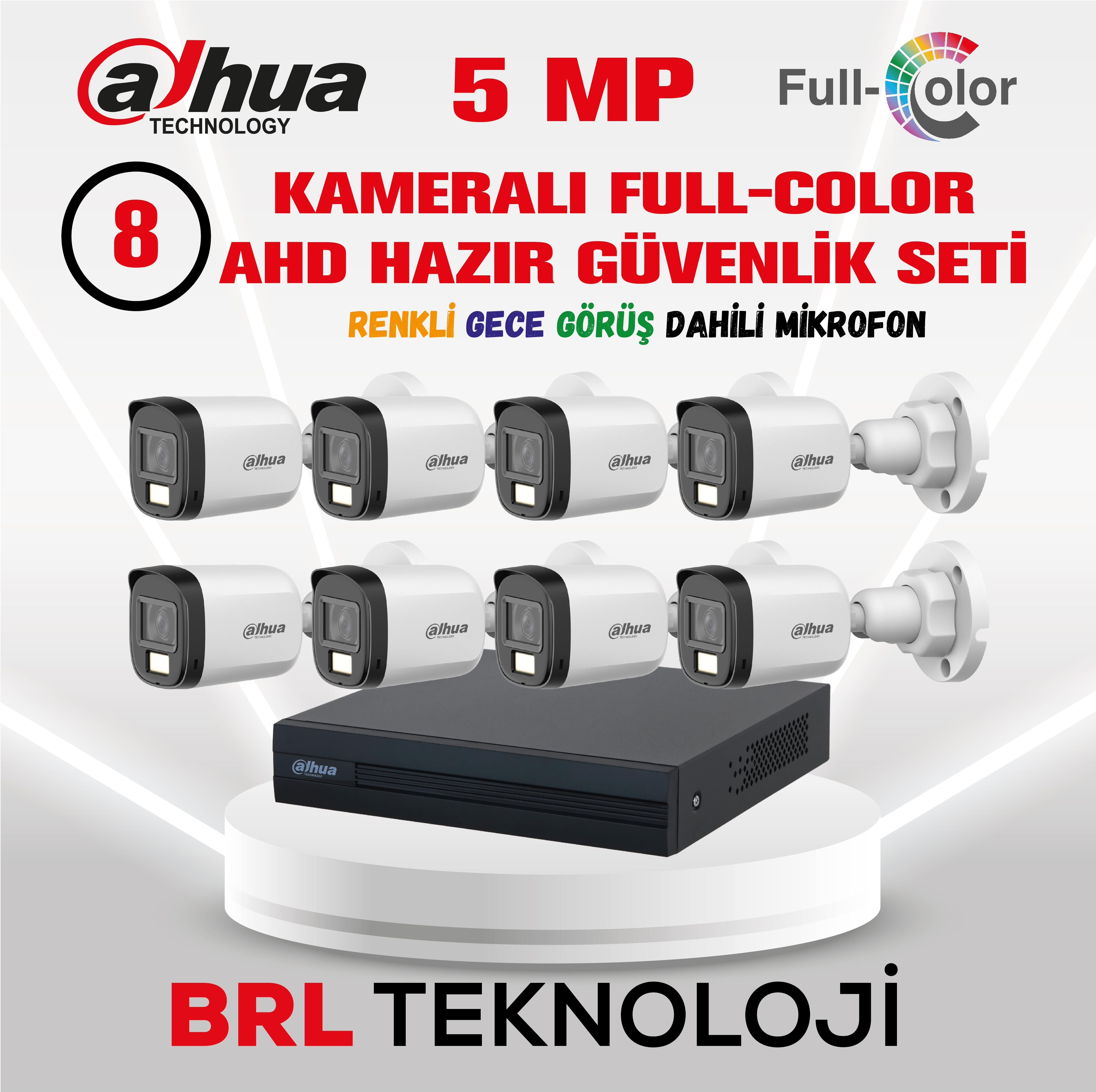 Dahua 8 kameralı Full-Color AHD güvenlik seti, dahili mikrofonludur.