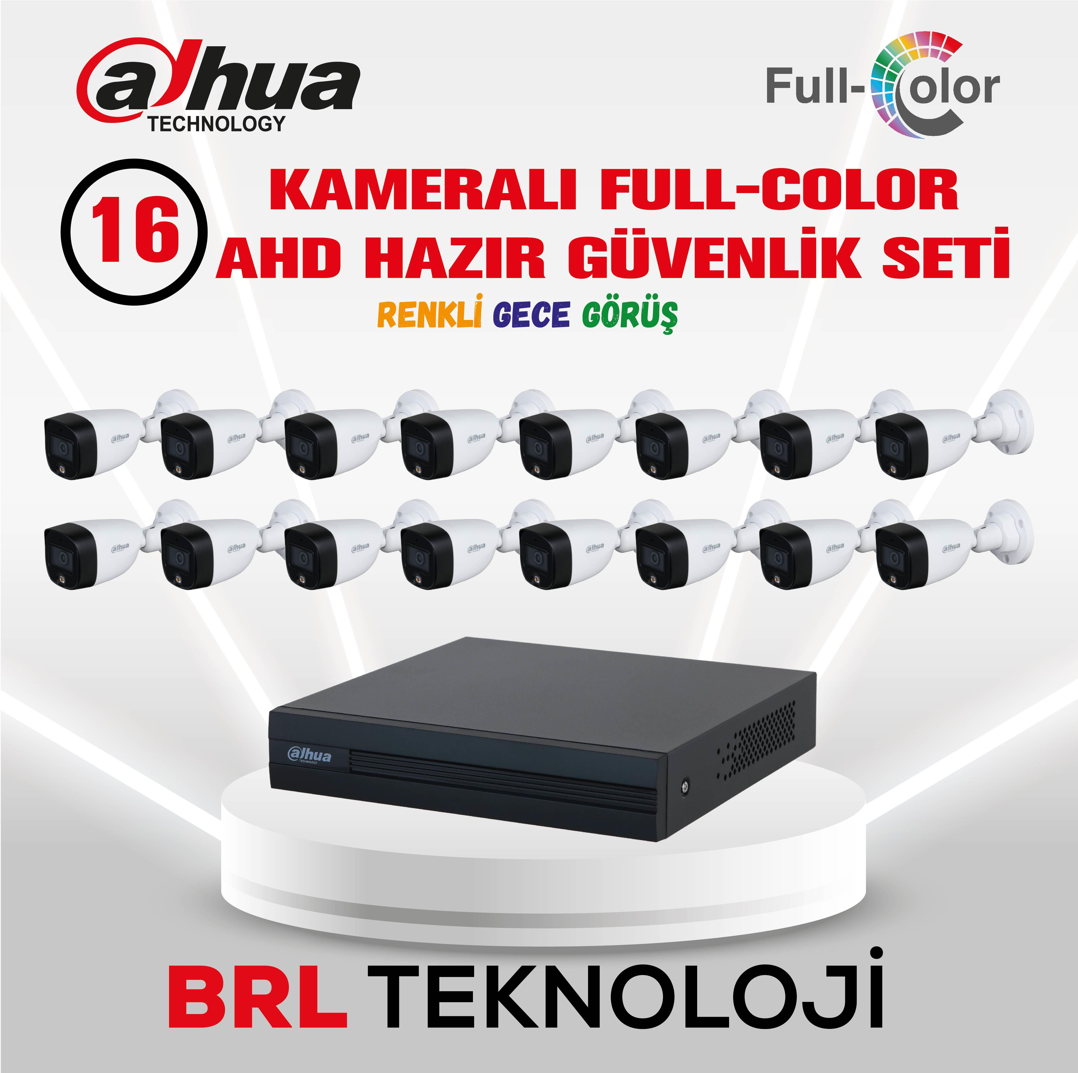 Dahua full-color 16 kameralı güvenlik seti ve DVR bir kaide üzerinde.