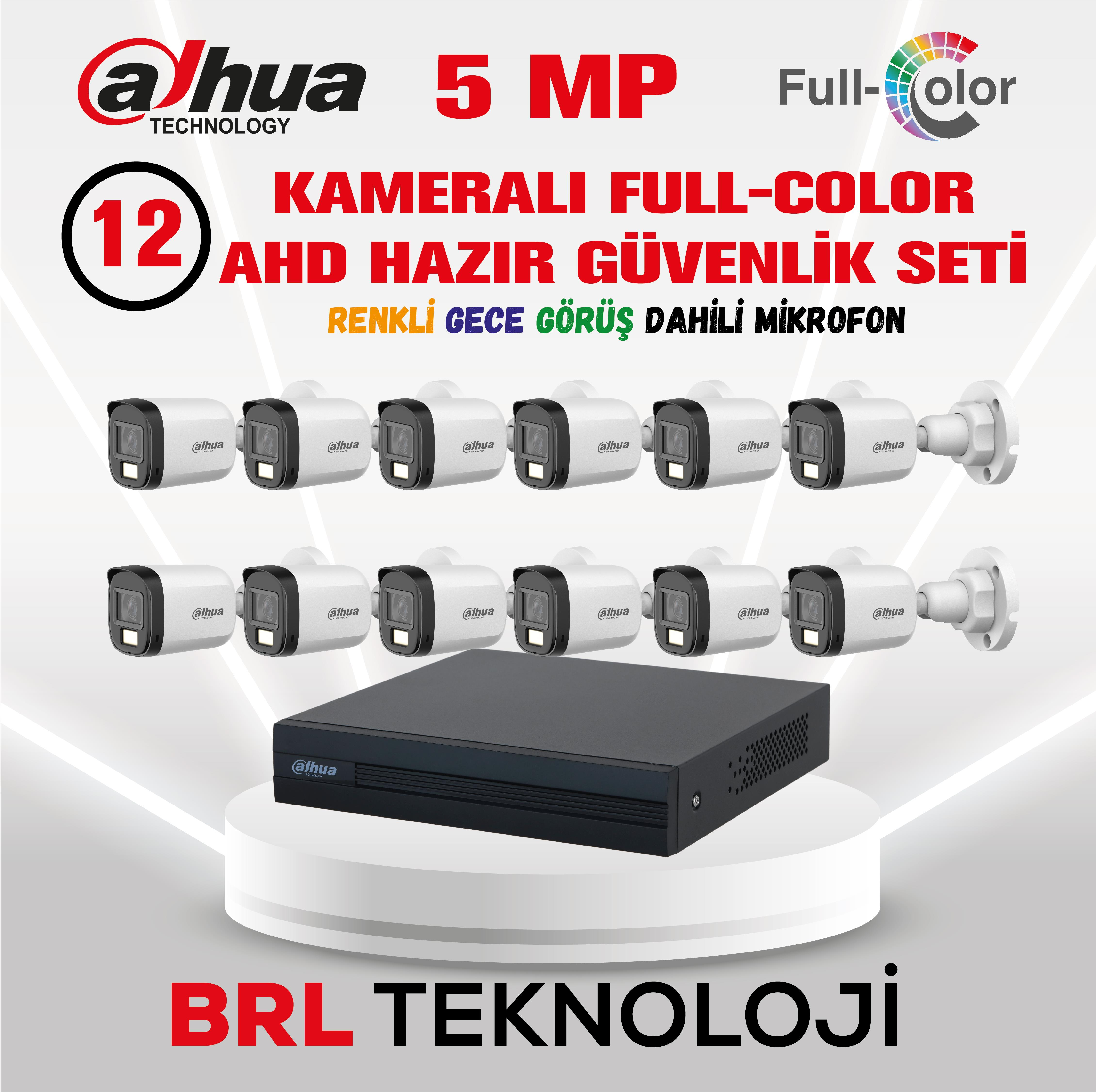 12 kameralı 5MP Dahua AHD güvenlik seti, Full-Color, gece görüşlü, mikrofonlu.