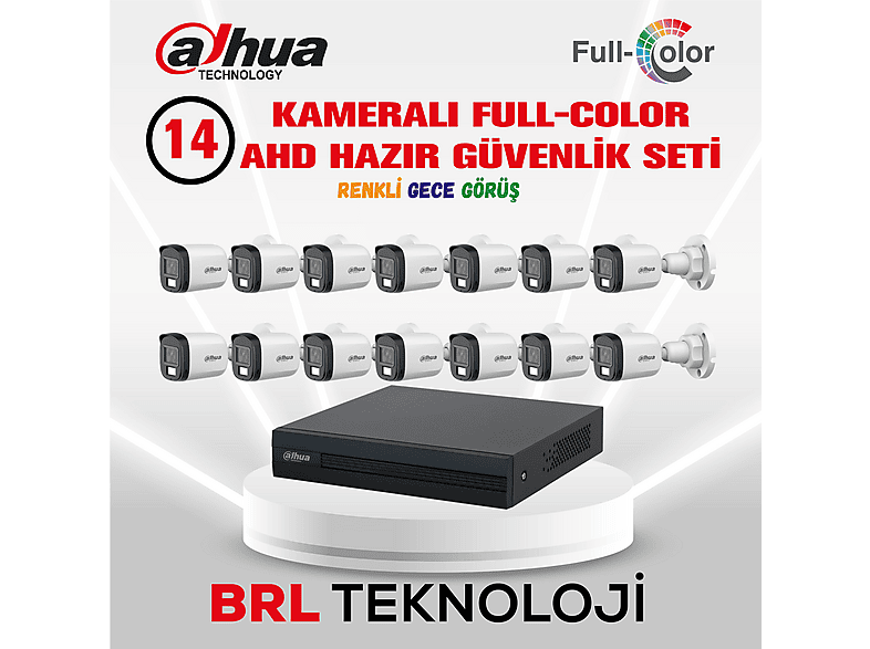 DAHUA 14 Kameralı 30 Metre Renkli Gece Görüşlü FHD Güvenlik Kamera Sistemi Beyaz