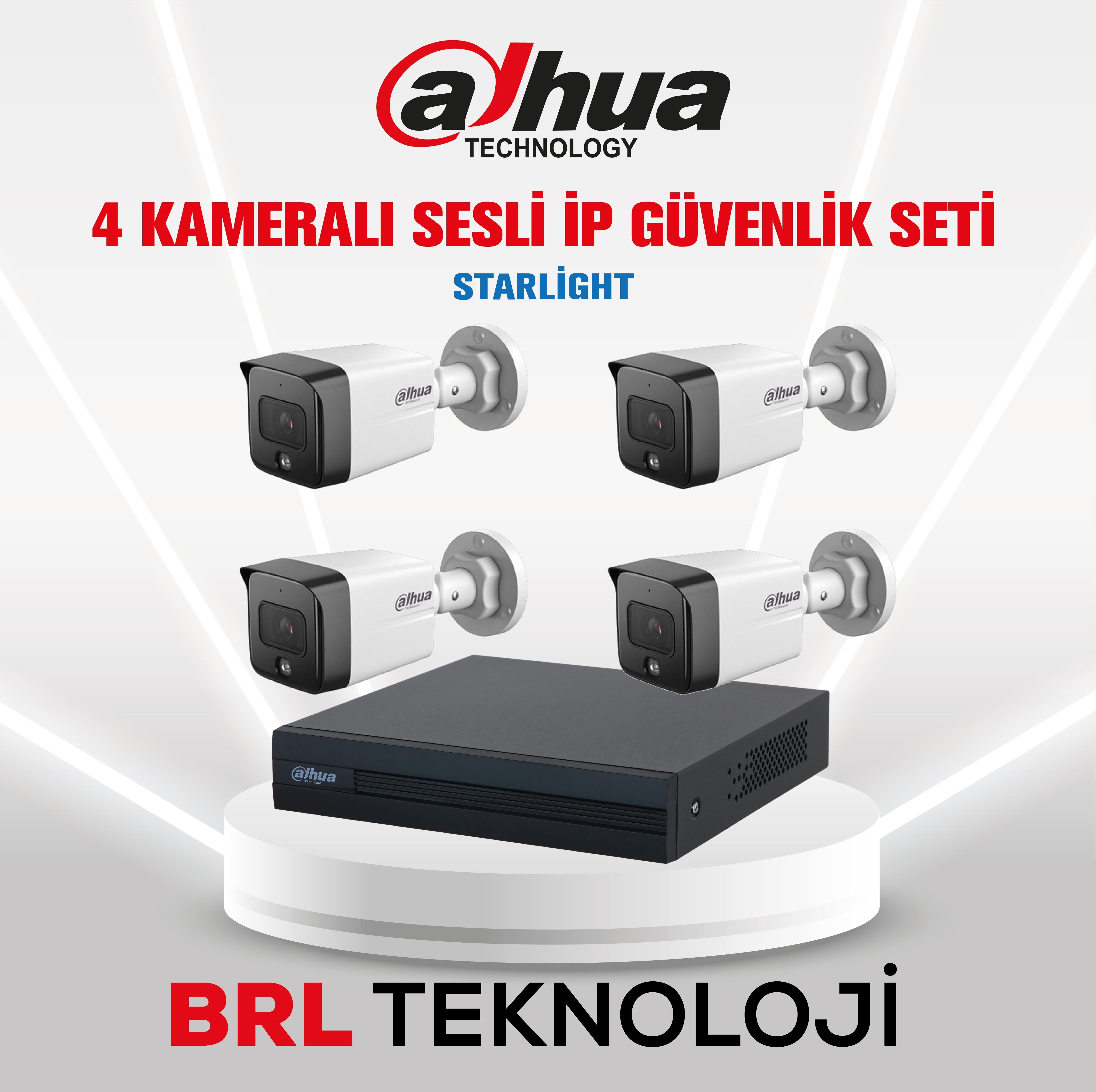 Dahua 4 kameralı IP güvenlik seti Starlight teknolojisi ve NVR ile.