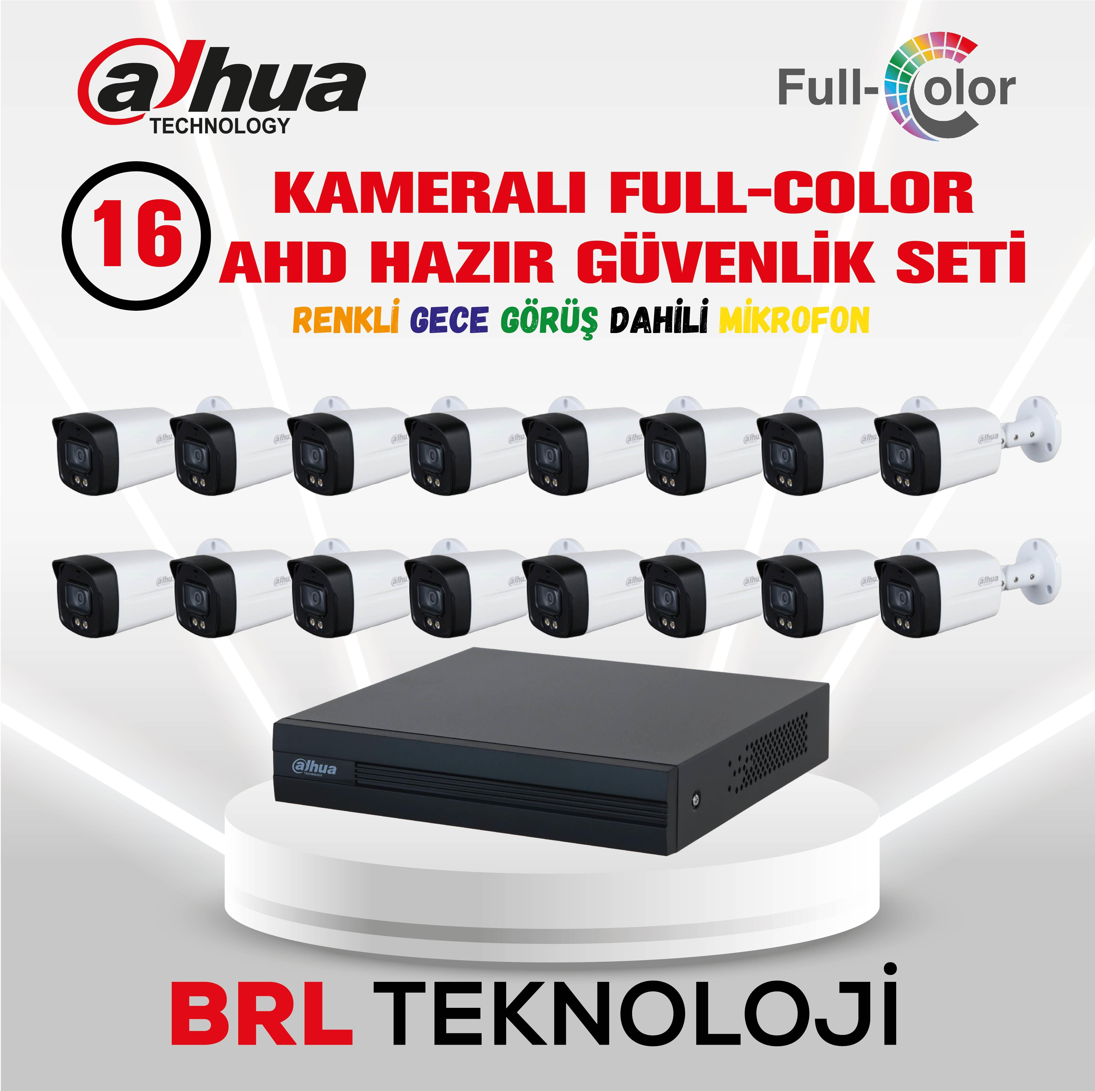 16 kameralı ve DVR'lı, Full-Color gece görüşlü güvenlik kamera seti.