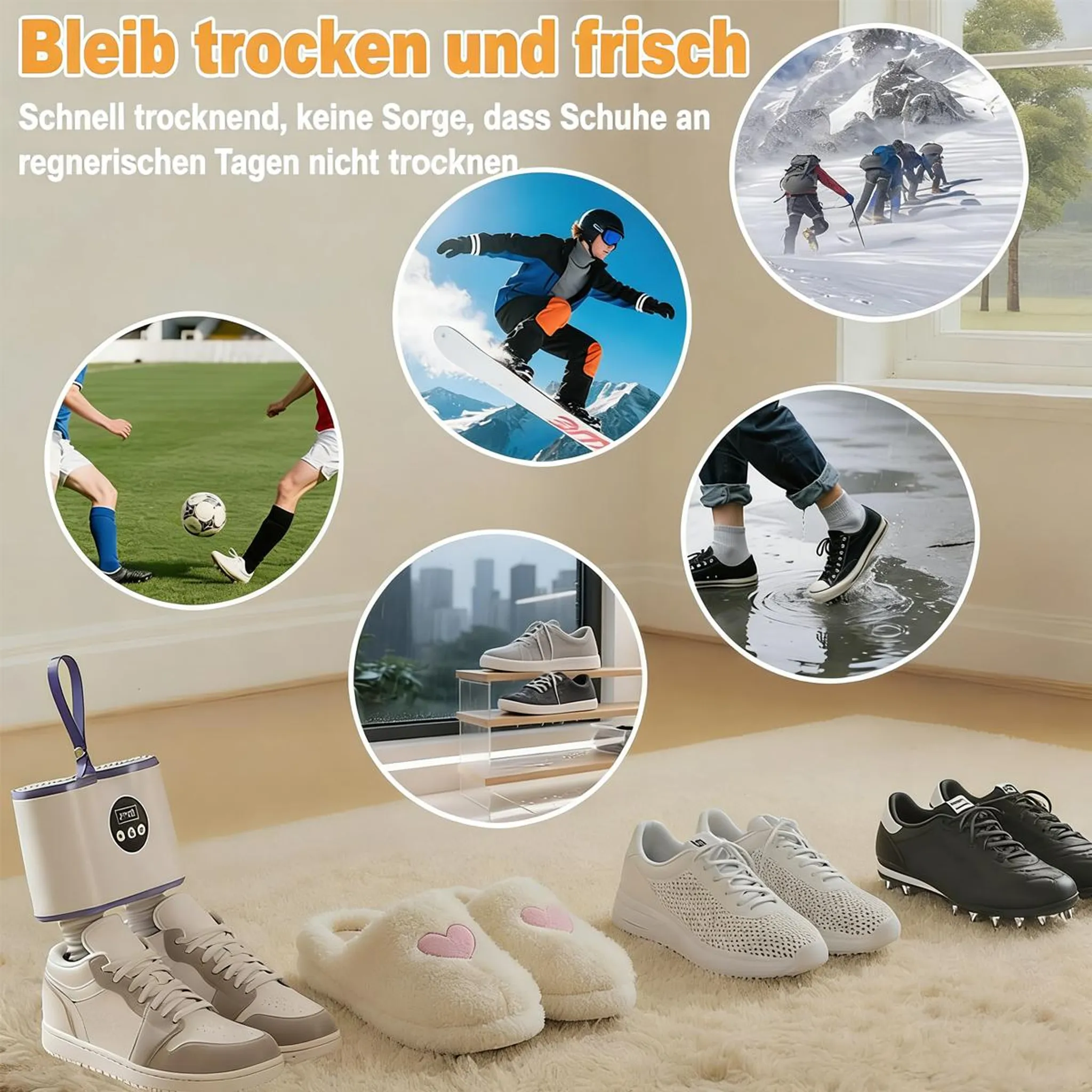 Schuhe zum Trocknen, Snowboarden, Wandern, Fußball und Laufen.
