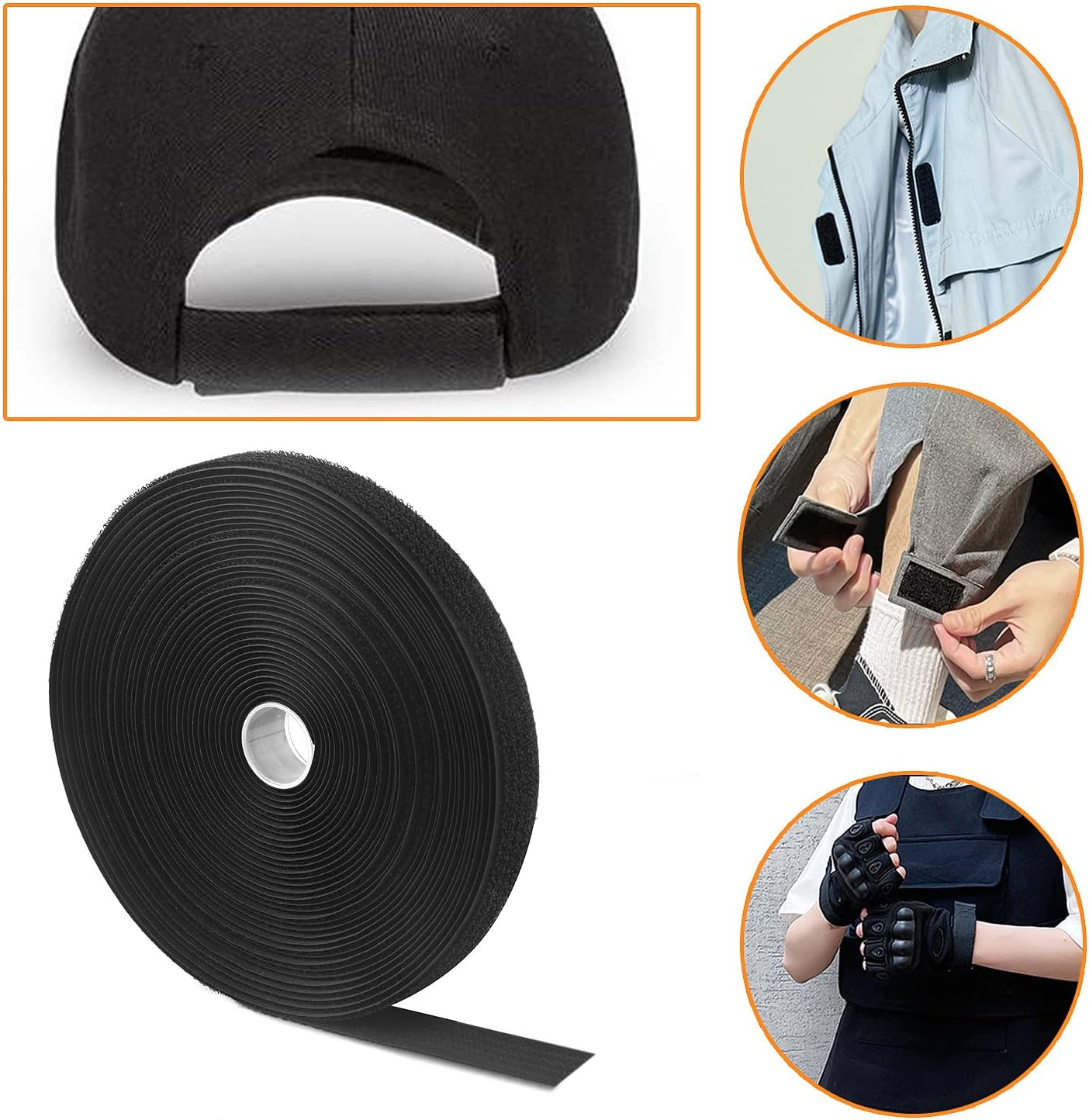 Schwarze Klettrolle, Kappe hinten, Jacke mit Klett, und Hände mit Handschuhen.