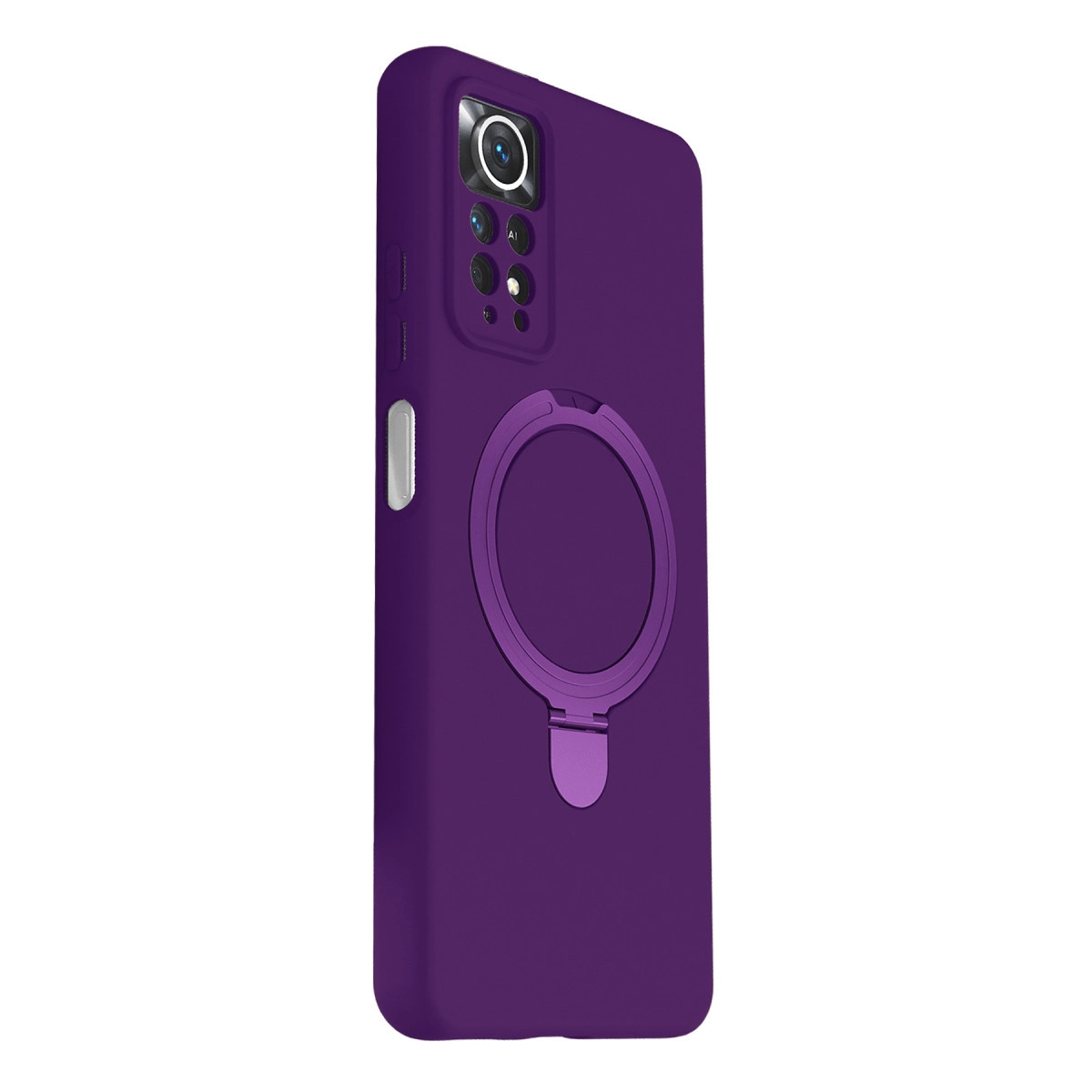 Halka tutuculu ve kamera kesimli mor telefon kılıfı.
