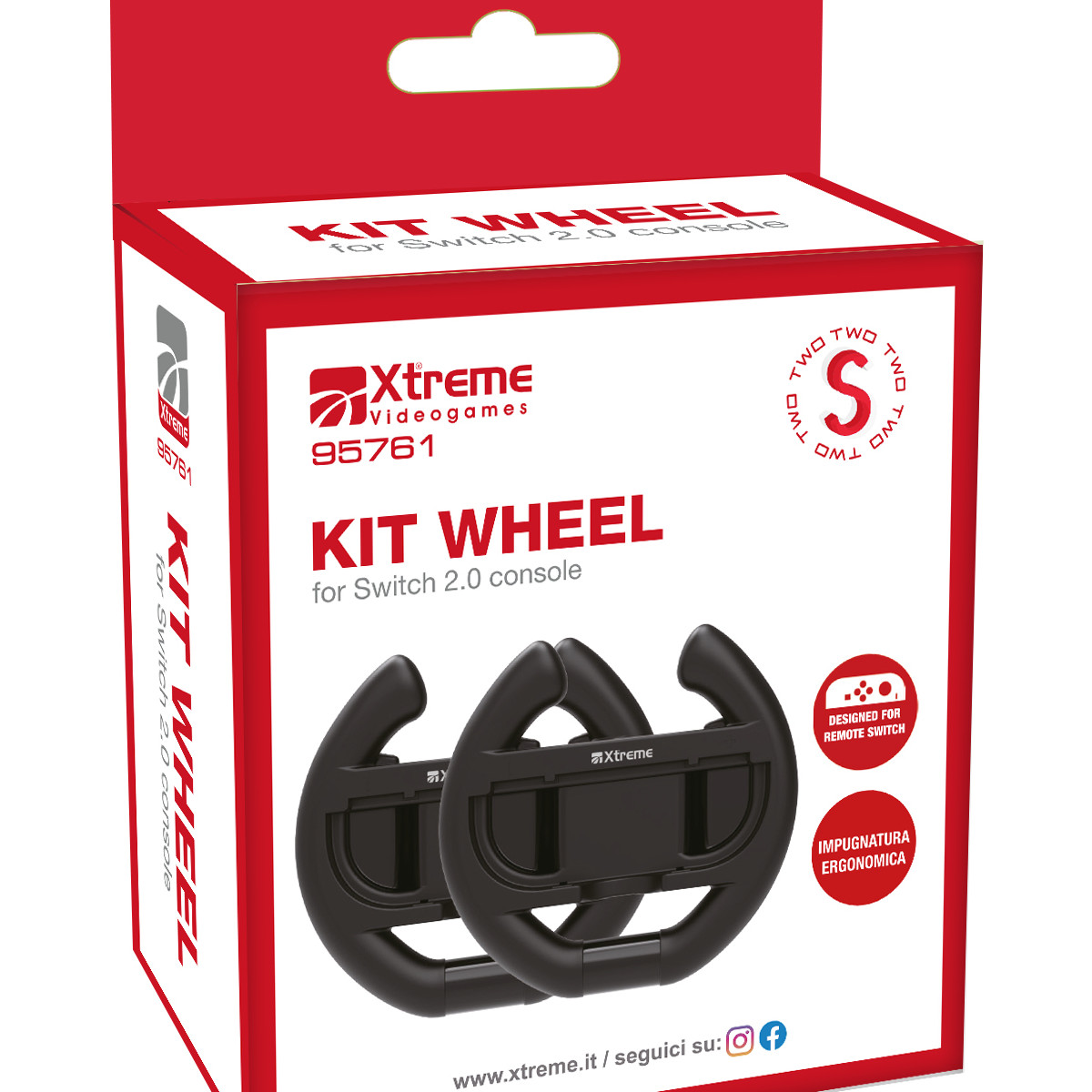 Confezione di un kit volante nero per Nintendo Switch con due volanti.