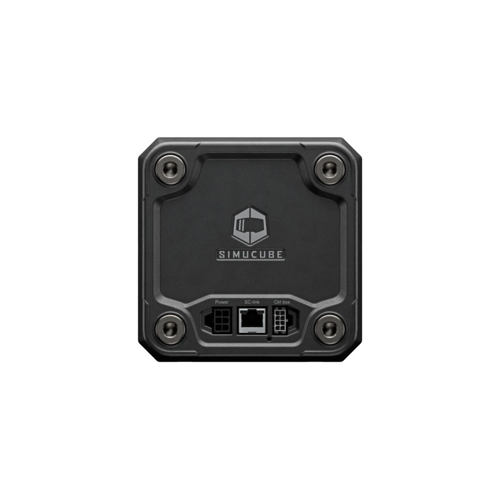 Dispositivo Simucube nero con porte di alimentazione, SC-link e Ctrl box.