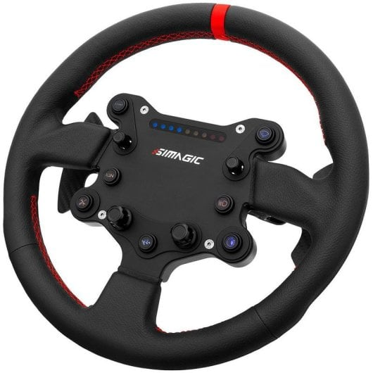 Volante nero con cuciture rosse e un accento rosso in alto. Display centrale.