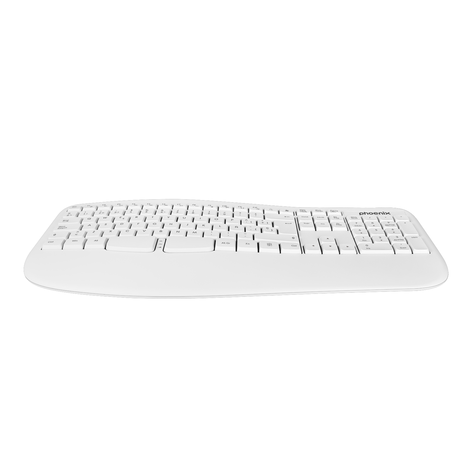 Un teclado inalámbrico blanco Phoenix con teclado numérico.