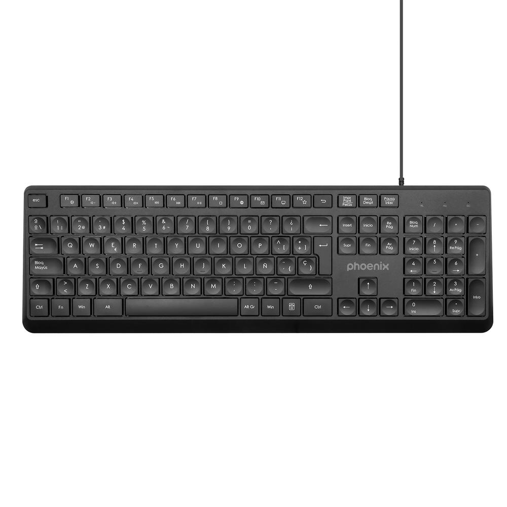 Un teclado Phoenix negro con teclado numérico y teclas iluminadas.