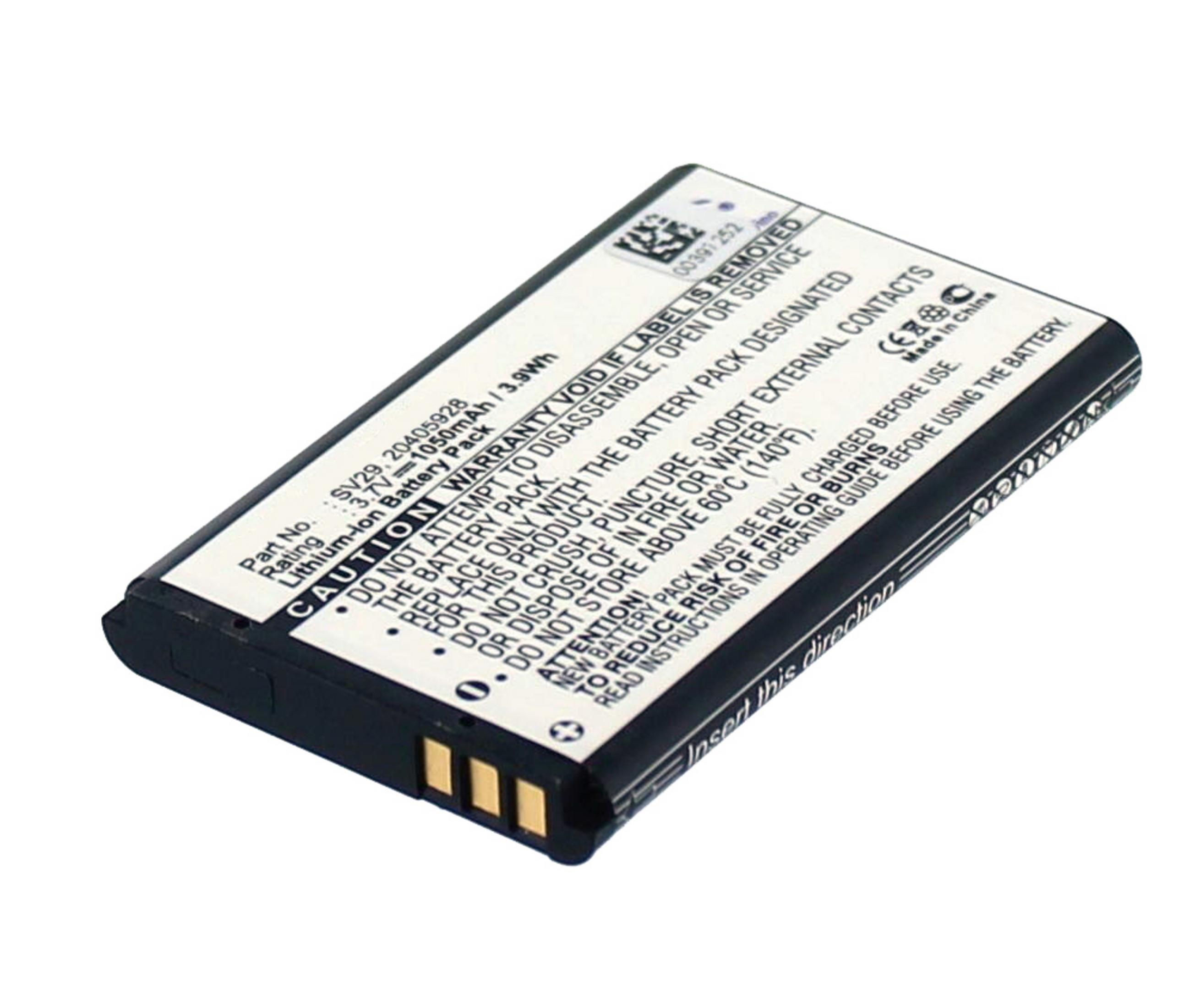 Ein schwarzer Lithium-Ionen-Akku mit weißen Warnhinweisen und Spezifikationen.