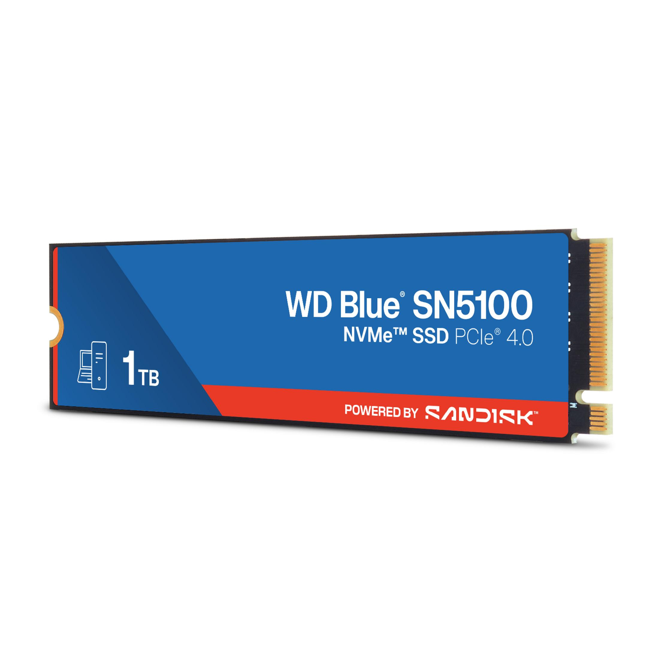 Un SSD blu da 1 TB, modello WD Blue SN5100, con interfaccia PCIe 4.0.