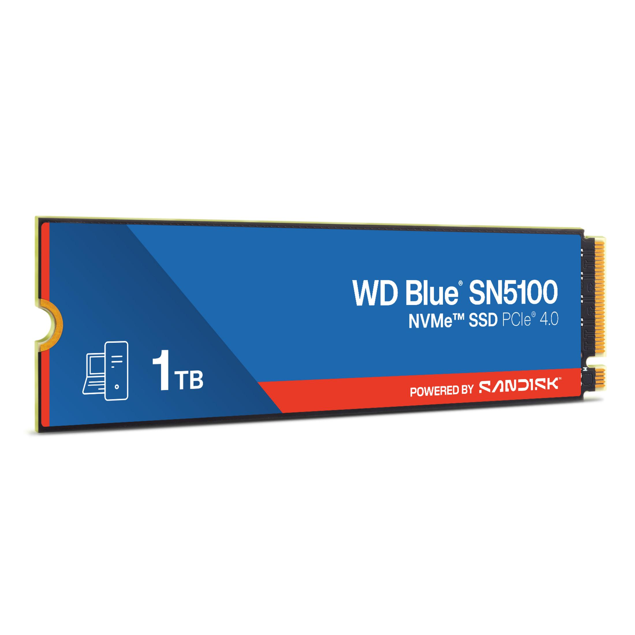 Un'unità SSD NVMe PCIe 4.0 WD Blue SN5100 da 1TB con logo Sandisk.