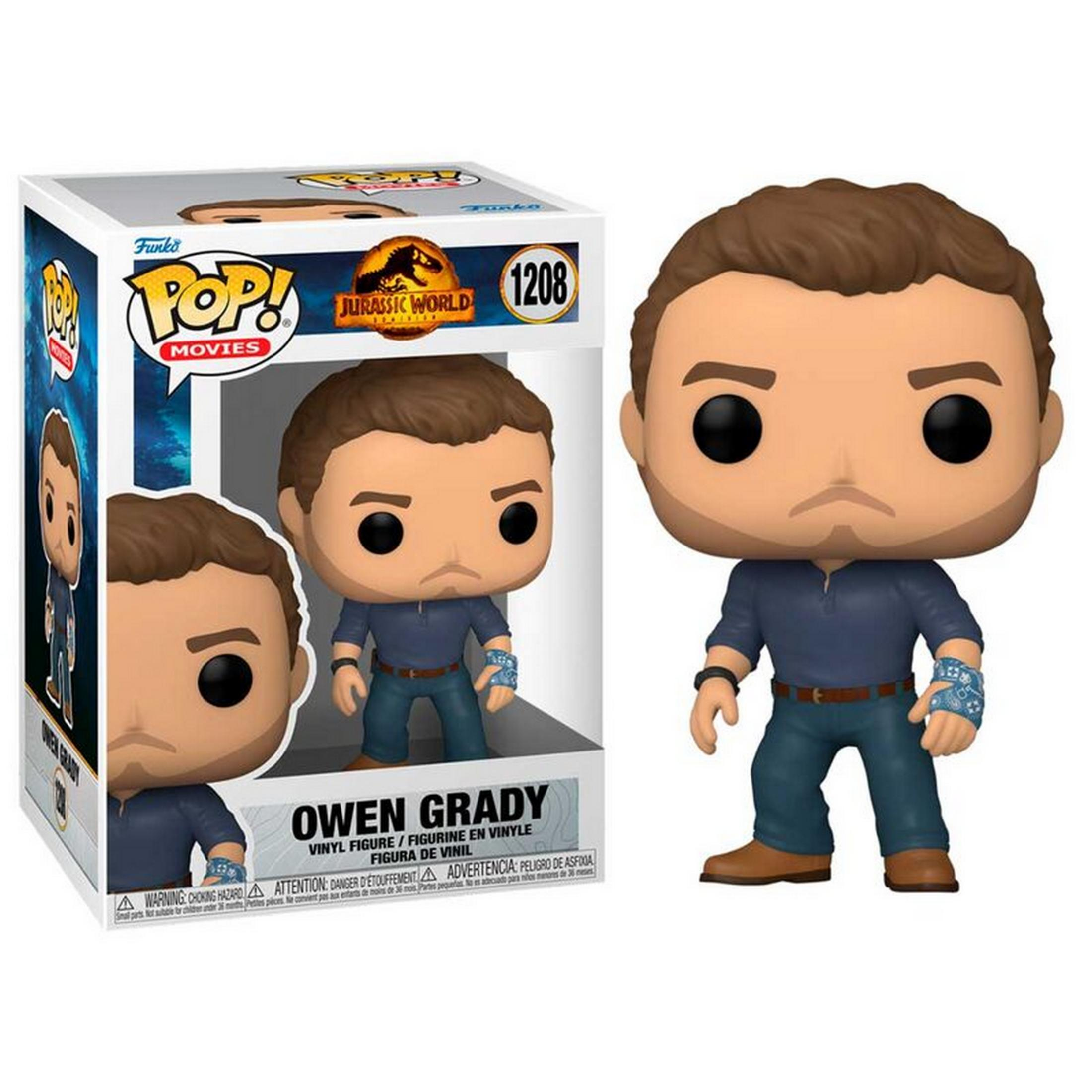 Ein Funko Pop!-Vinyl-Sammlerstück von Owen Grady aus Jurassic World in seiner Verpackung.