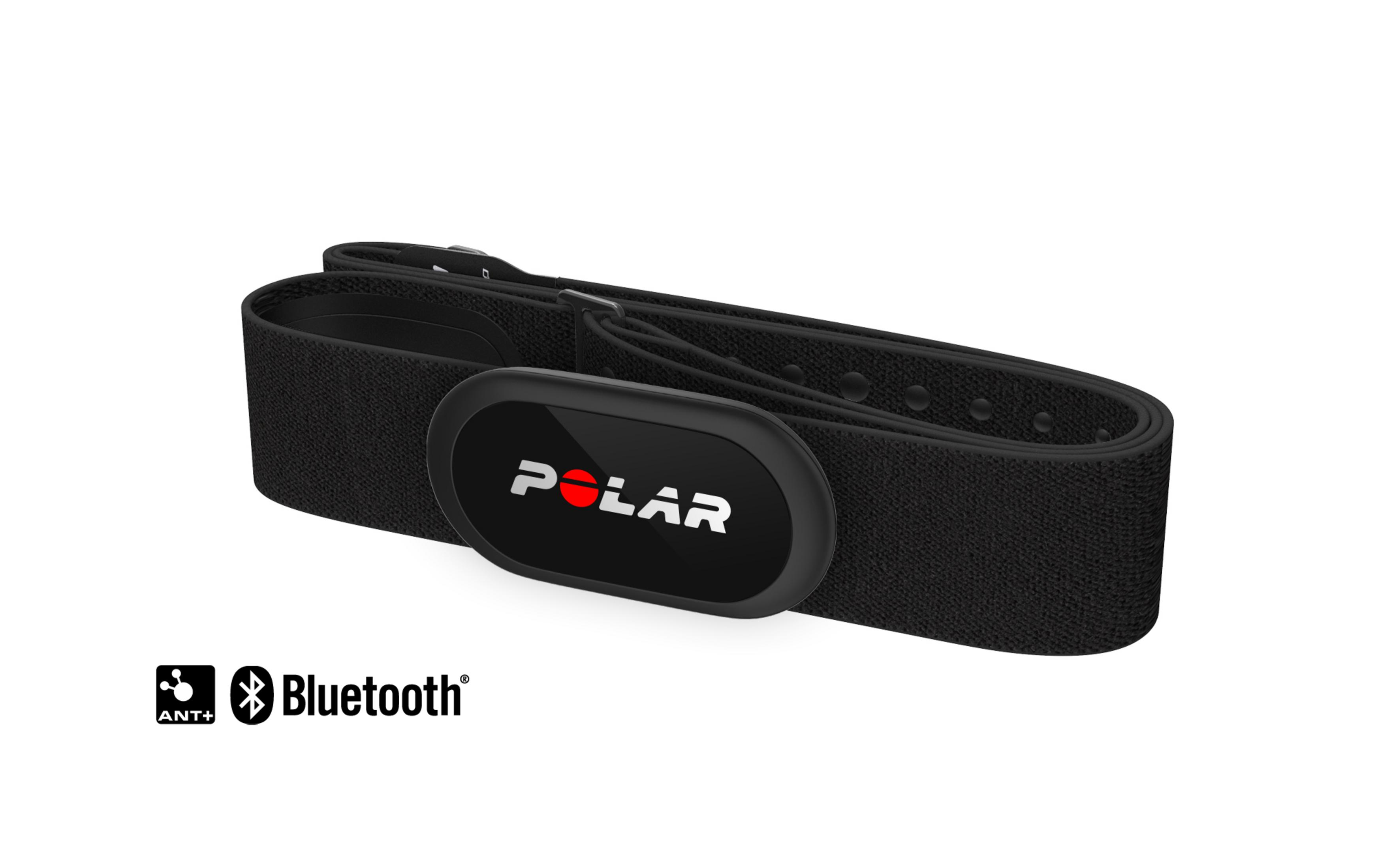 Fascia toracica Polar nera con simboli ANT+ e Bluetooth.