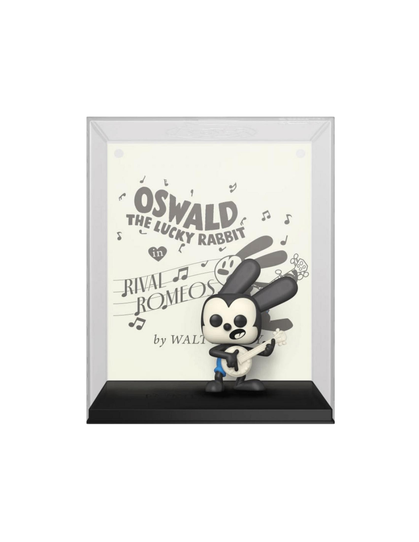 Oswald el Conejo Afortunado toca la guitarra ante partitura musical.