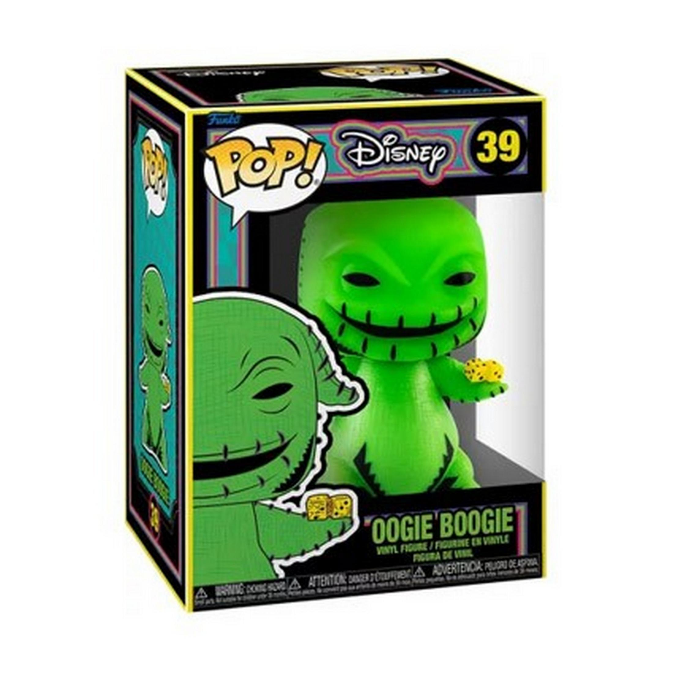 Figura in vinile Funko Pop! verde di Oogie Boogie con dadi in scatola.