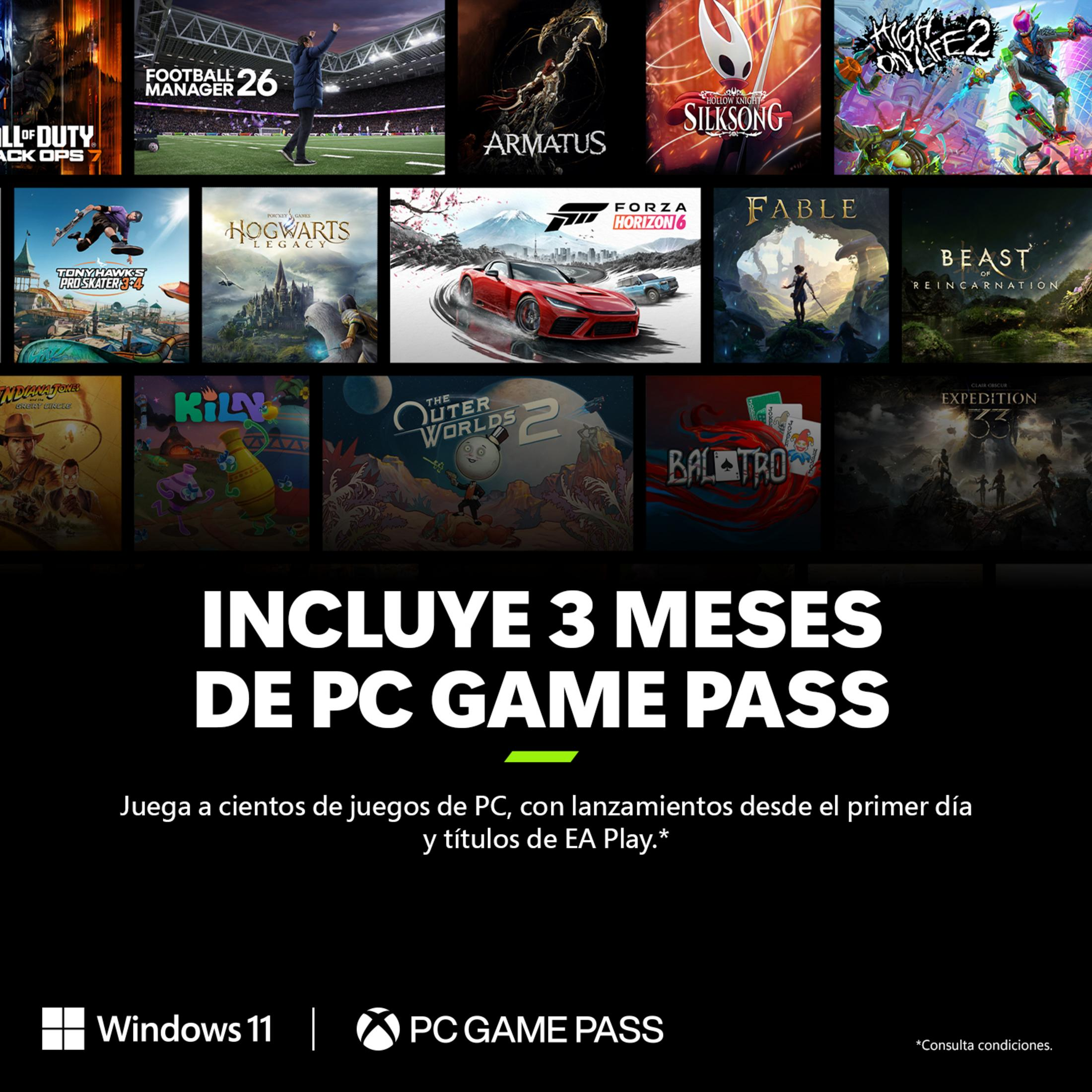 Collage de portadas de juegos de PC con texto: Incluye 3 meses de PC Game Pass.