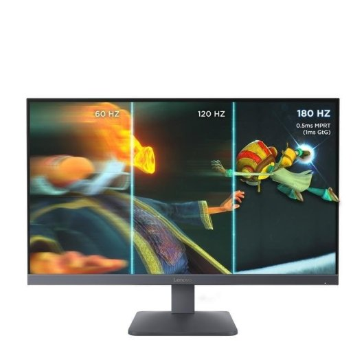Un monitor muestra personajes animados a 60, 120 y 180 Hz.