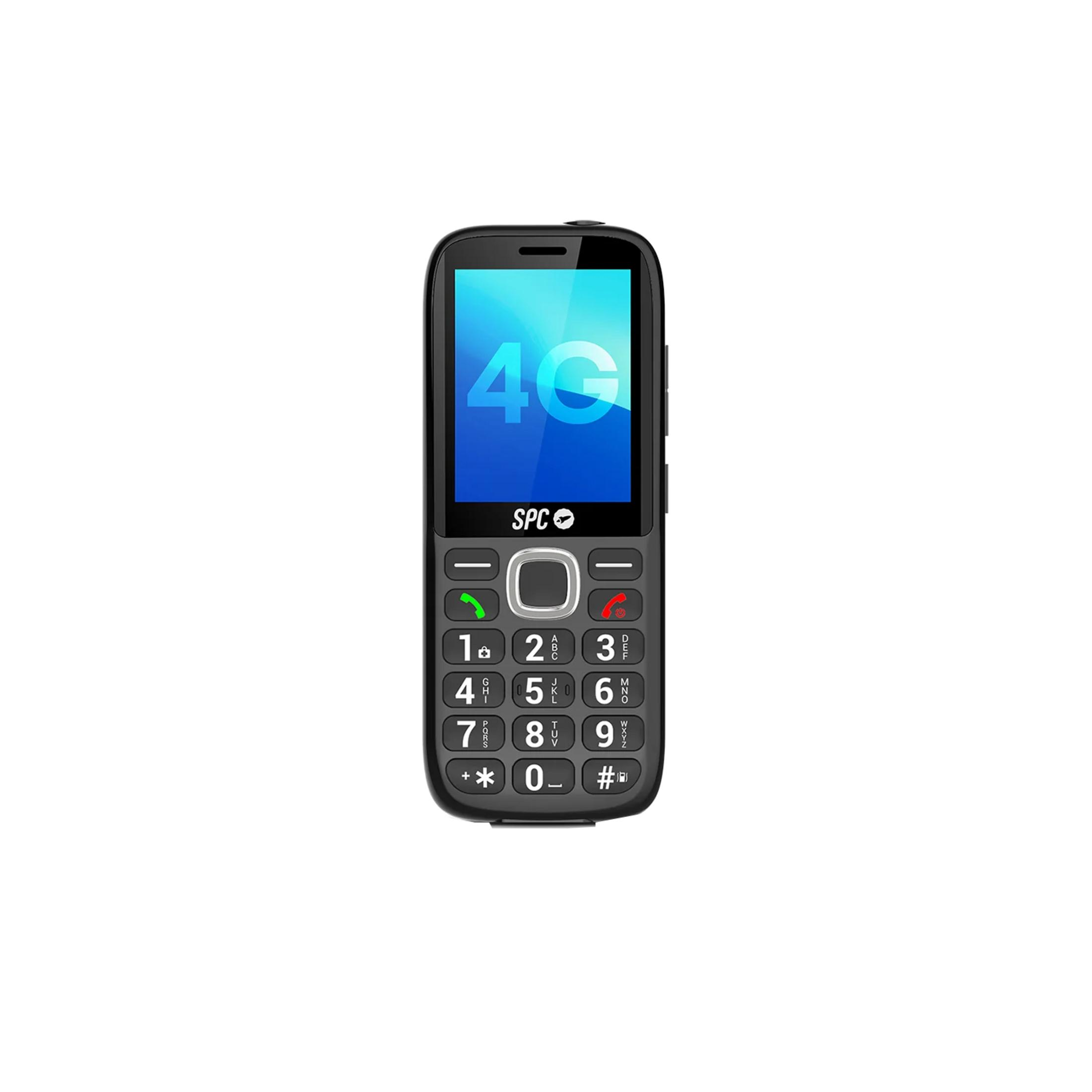 Un telefono cellulare SPC 4G nero con tastierino numerico e schermo grande.