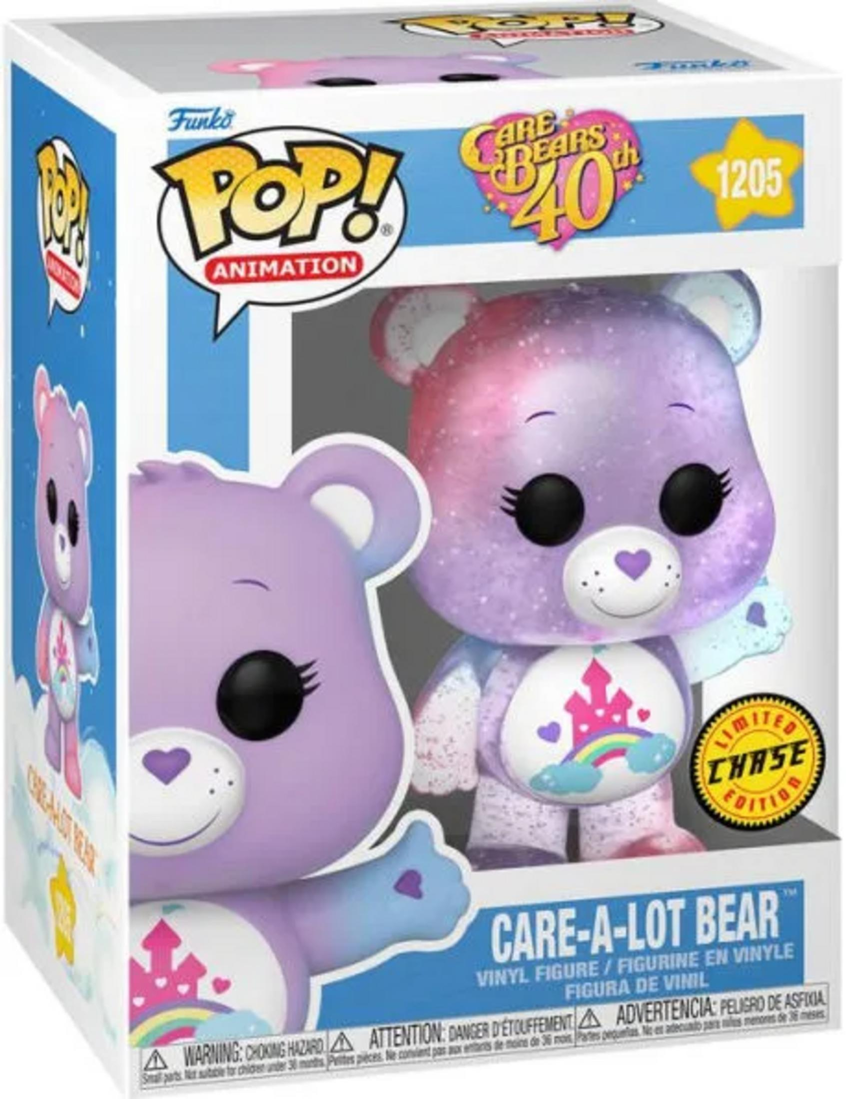 Funko Pop! CARE BEARS 40th Anniv. Care-A-Lot Bear, lila Glitzerbär mit Schloss-Symbol.