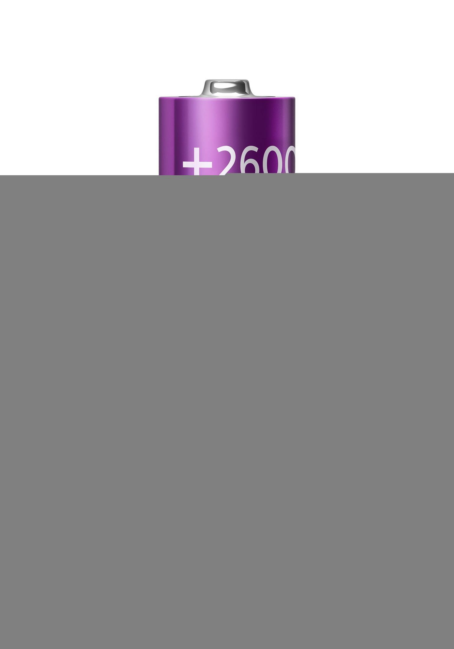 Batteria viola con scritta +2600.