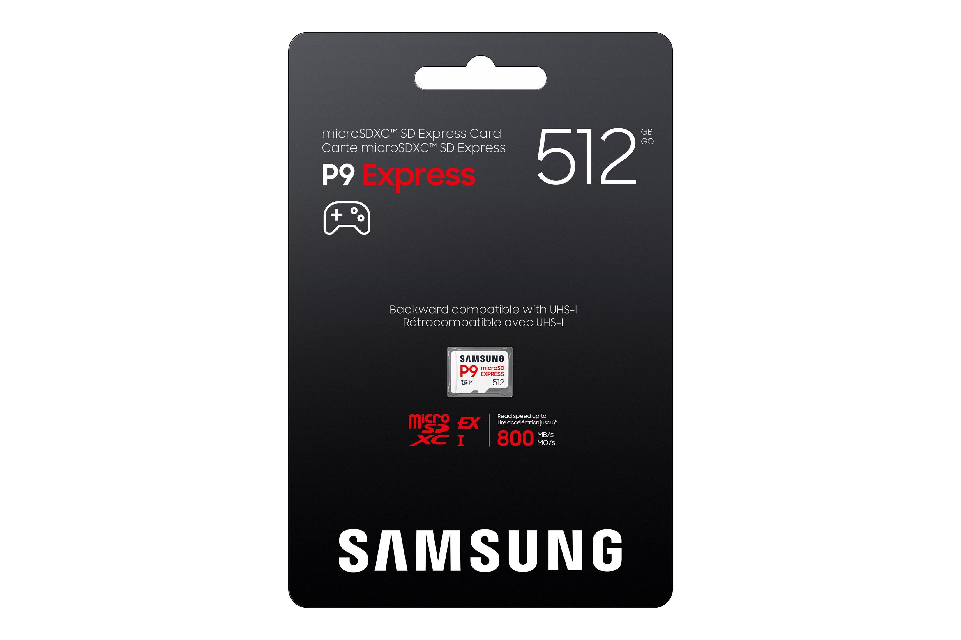 Verpackung für eine 512 GB microSDXC SD Express Karte mit P9 Express.