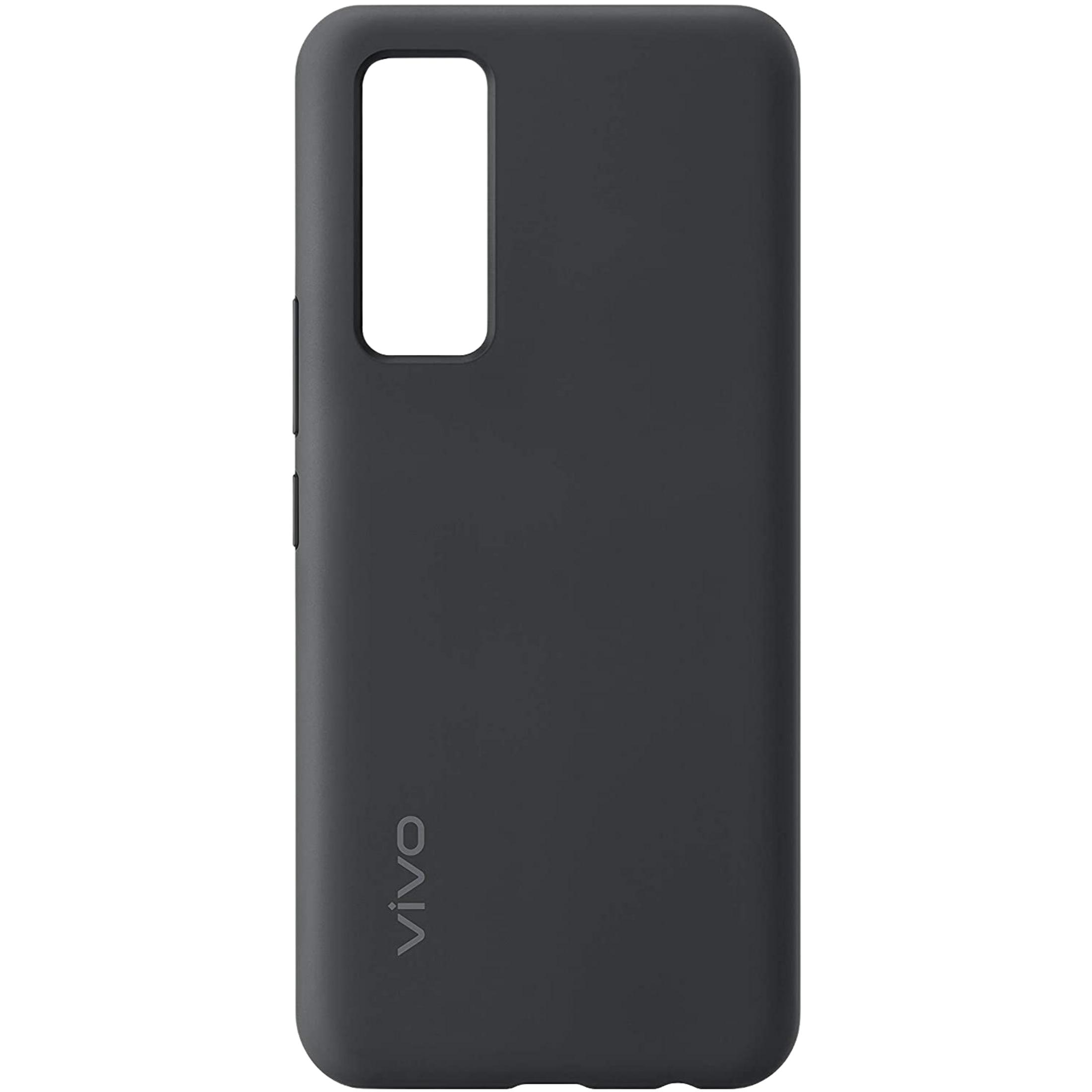 Custodia grigio scuro con ritaglio fotocamera rettangolare e logo VIVO.