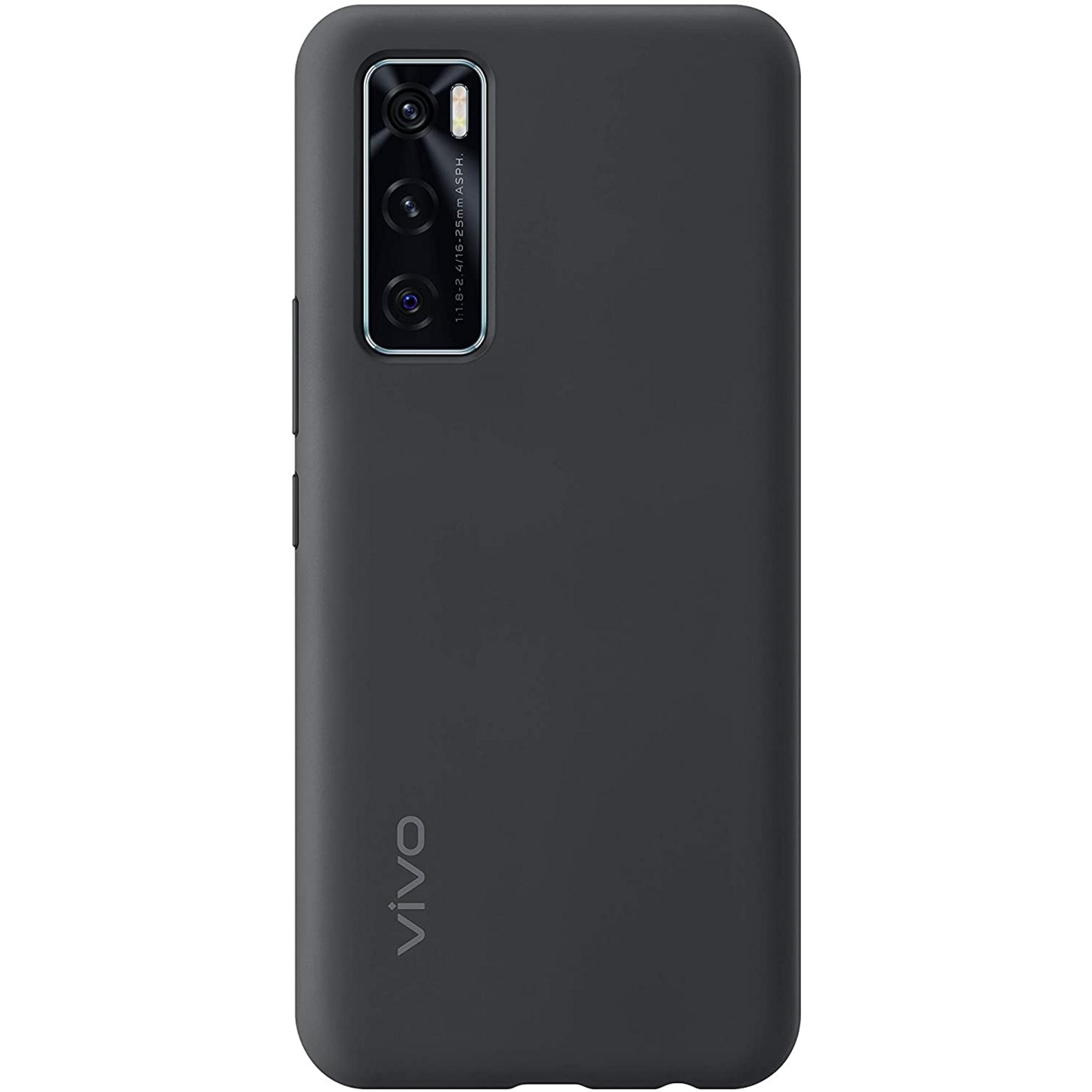 Custodia nera per telefono con tripla fotocamera e logo VIVO.