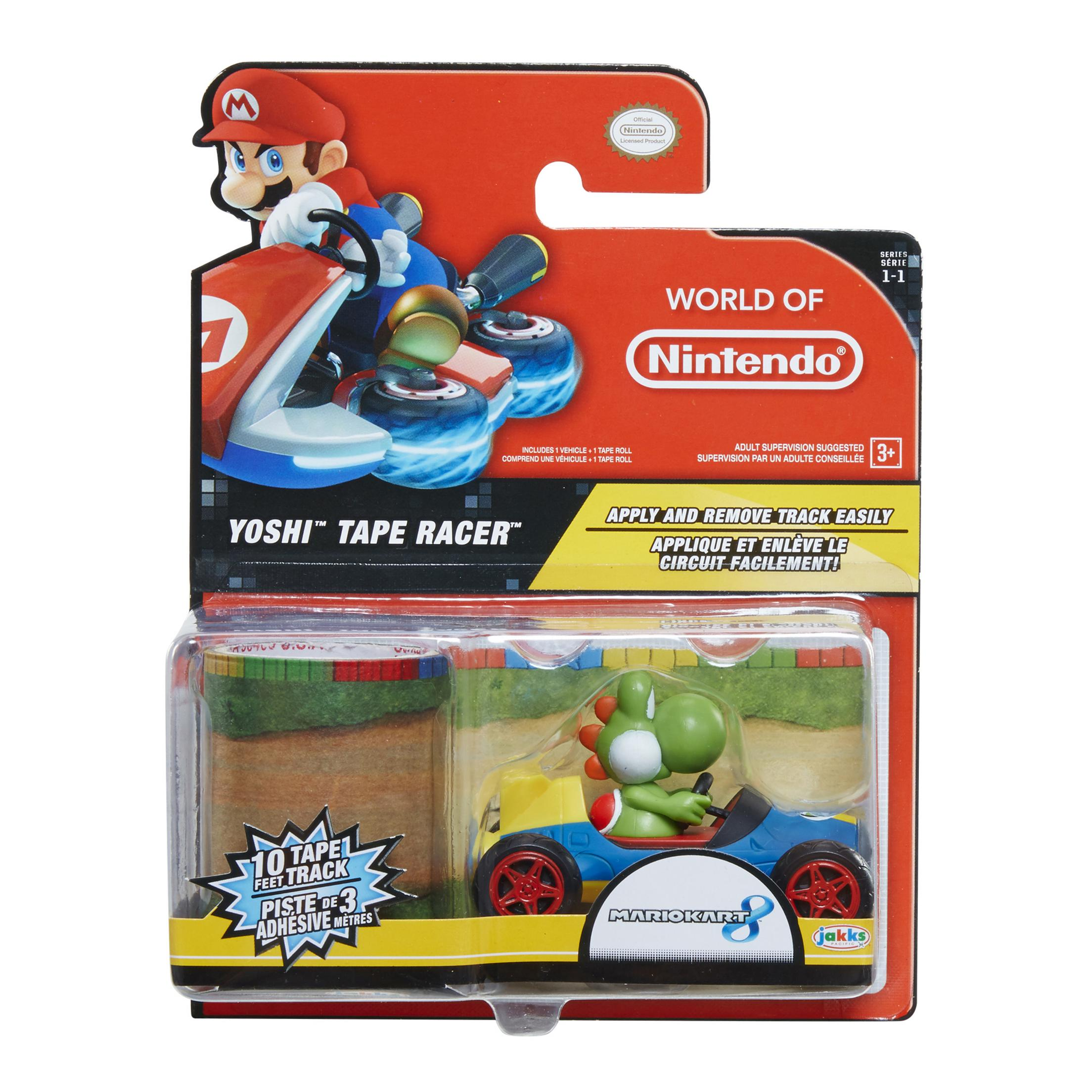 Mario Kart Yoshi Tape Racer Spielzeug in Verpackung mit Mario-Abbildung.