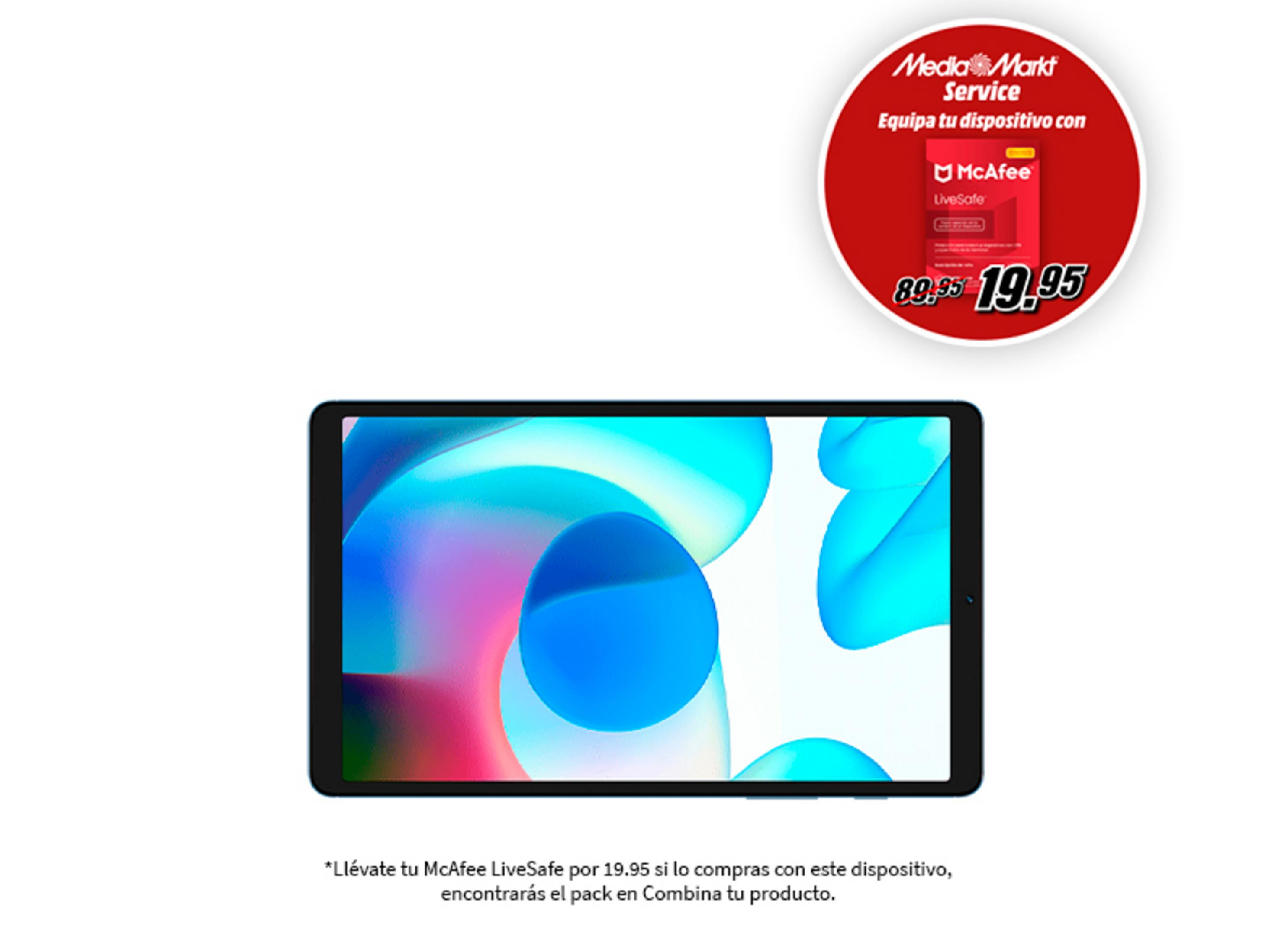 Un tablet con grafica astratta colorata e un'offerta McAfee LiveSafe.