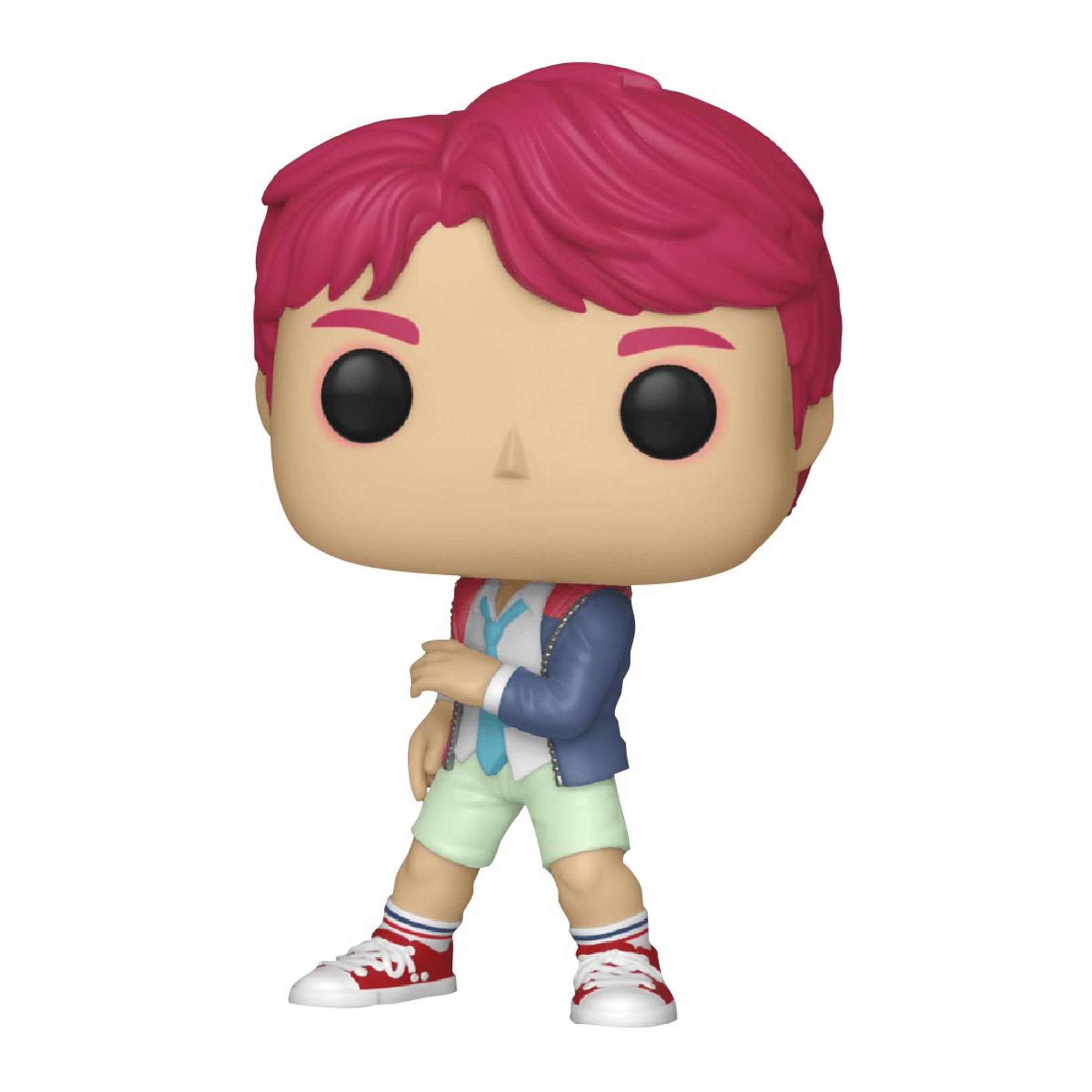 Stilisierte Figur mit pinken Haaren, blauer Jacke, hellgrünen Shorts und roten Turnschuhen.