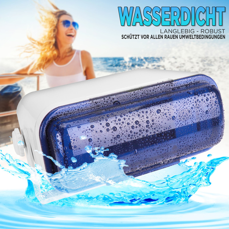 Wasserfester Behälter mit Wassertropfen und Wasserspritzern.