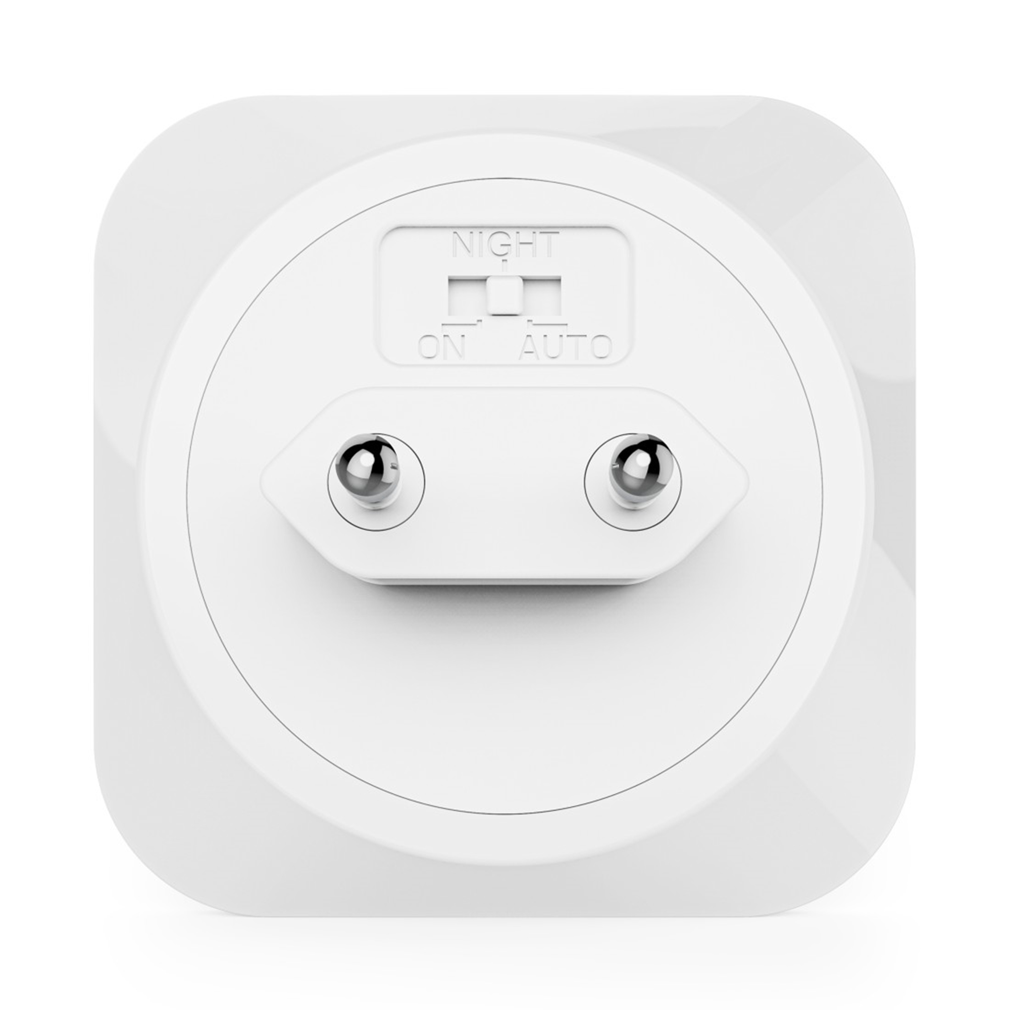 Ein weißer Stecker mit einem Schalter für Nacht, Ein und Auto.