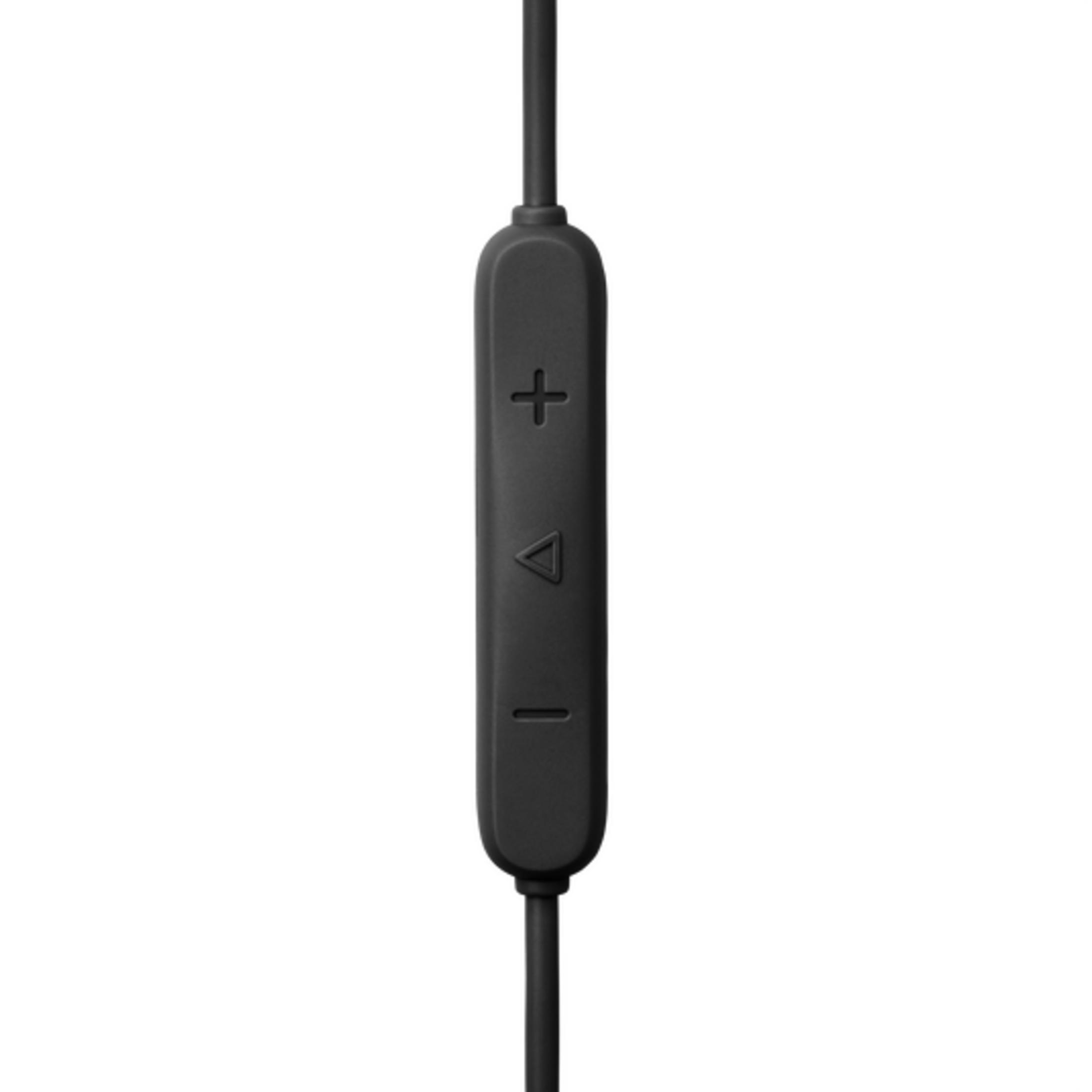 Auricolare nero con pulsanti volume e microfono.